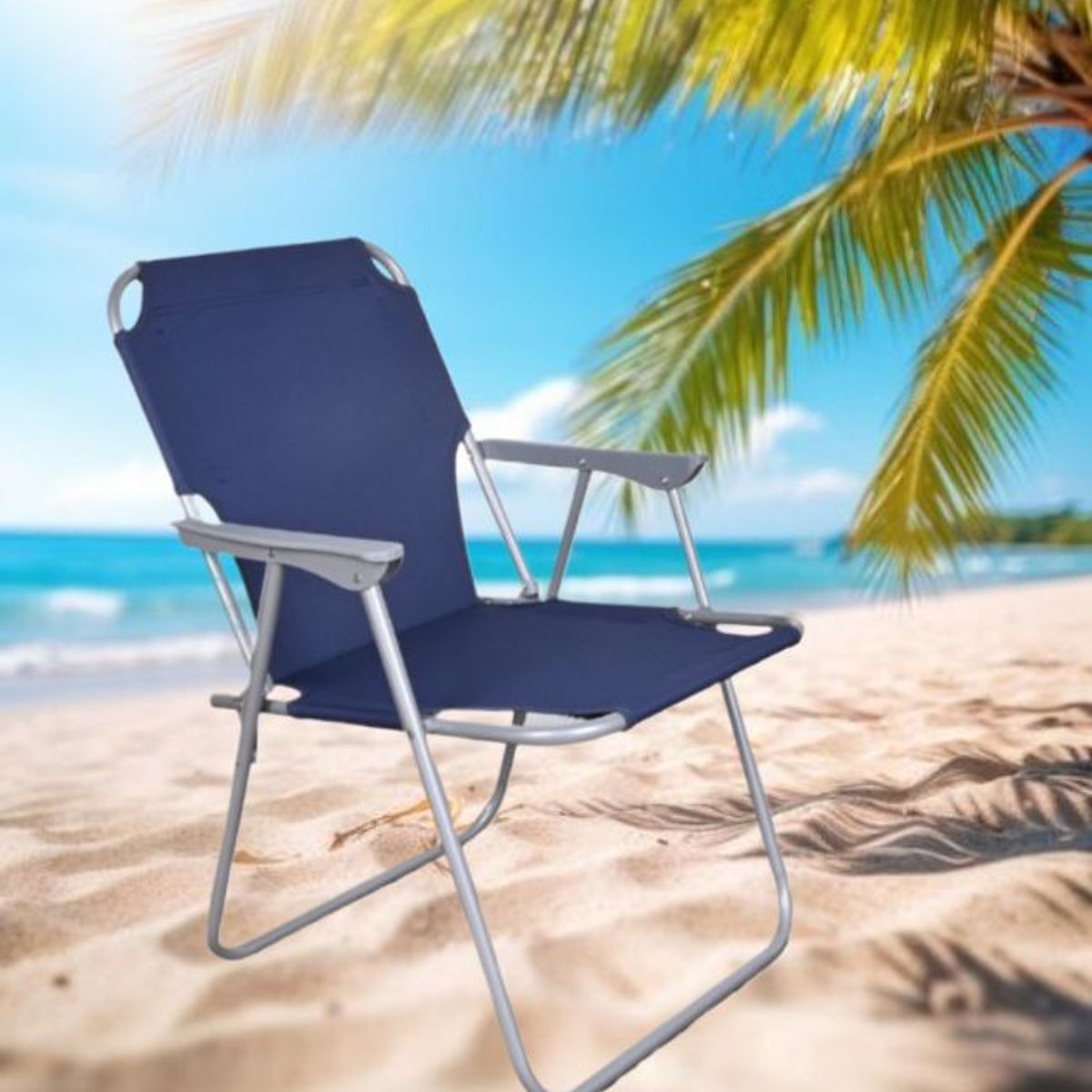 GENERICO - SILLA PLEGABLE PORTÁTIL DE TERRAZA PLAYA CAMPING LIGERA AZUL