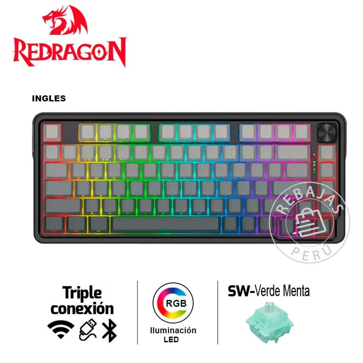 REDRAGON - Teclado Redragon UCALPRO-RGB K673SP Wireless Mecánico 75% RGB Negro