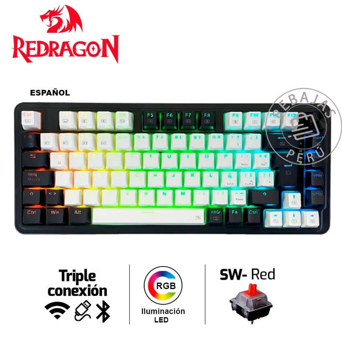 REDRAGON - Teclado Redragon UCALPRO-RGB K673WB Wireless Mecánico 75% RGB Negro