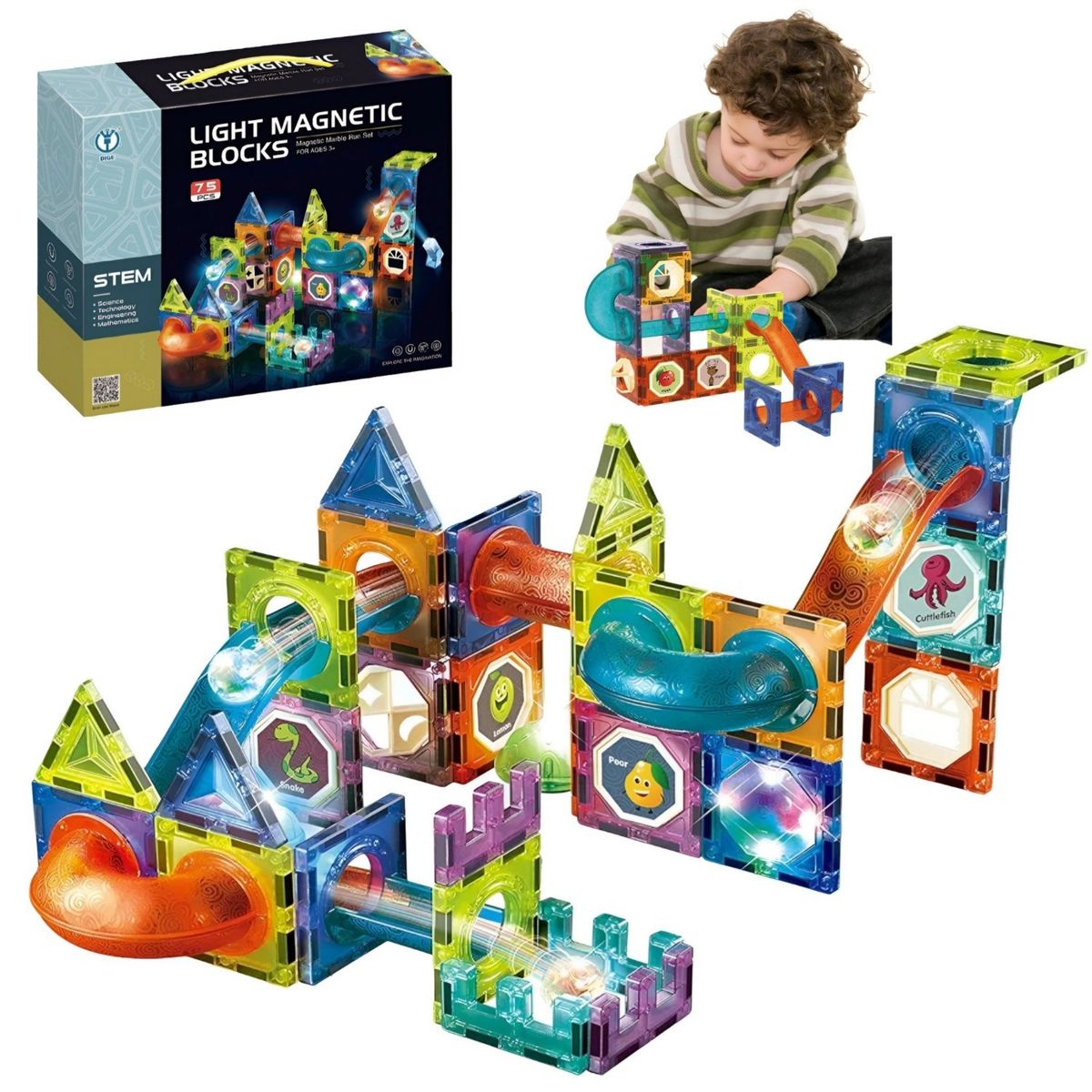 GENERICO - Bloques magnéticos con luces led de 75 pcs
