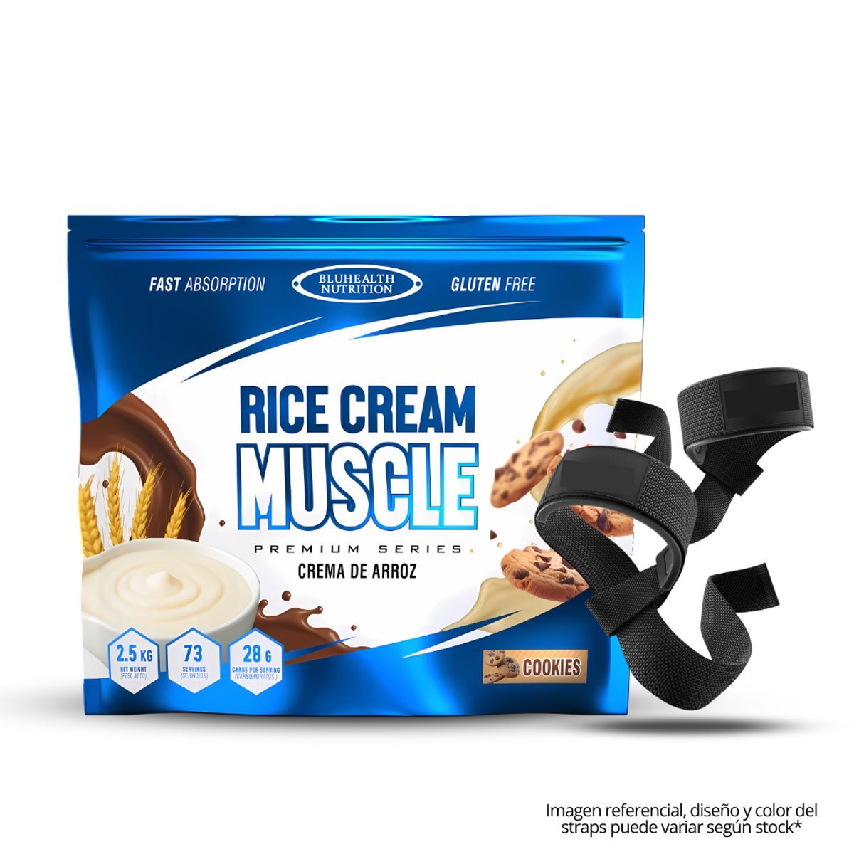 GENERICO - Crema de arroz 2.5 kg Bluhealth Cookie and cream + Straps
