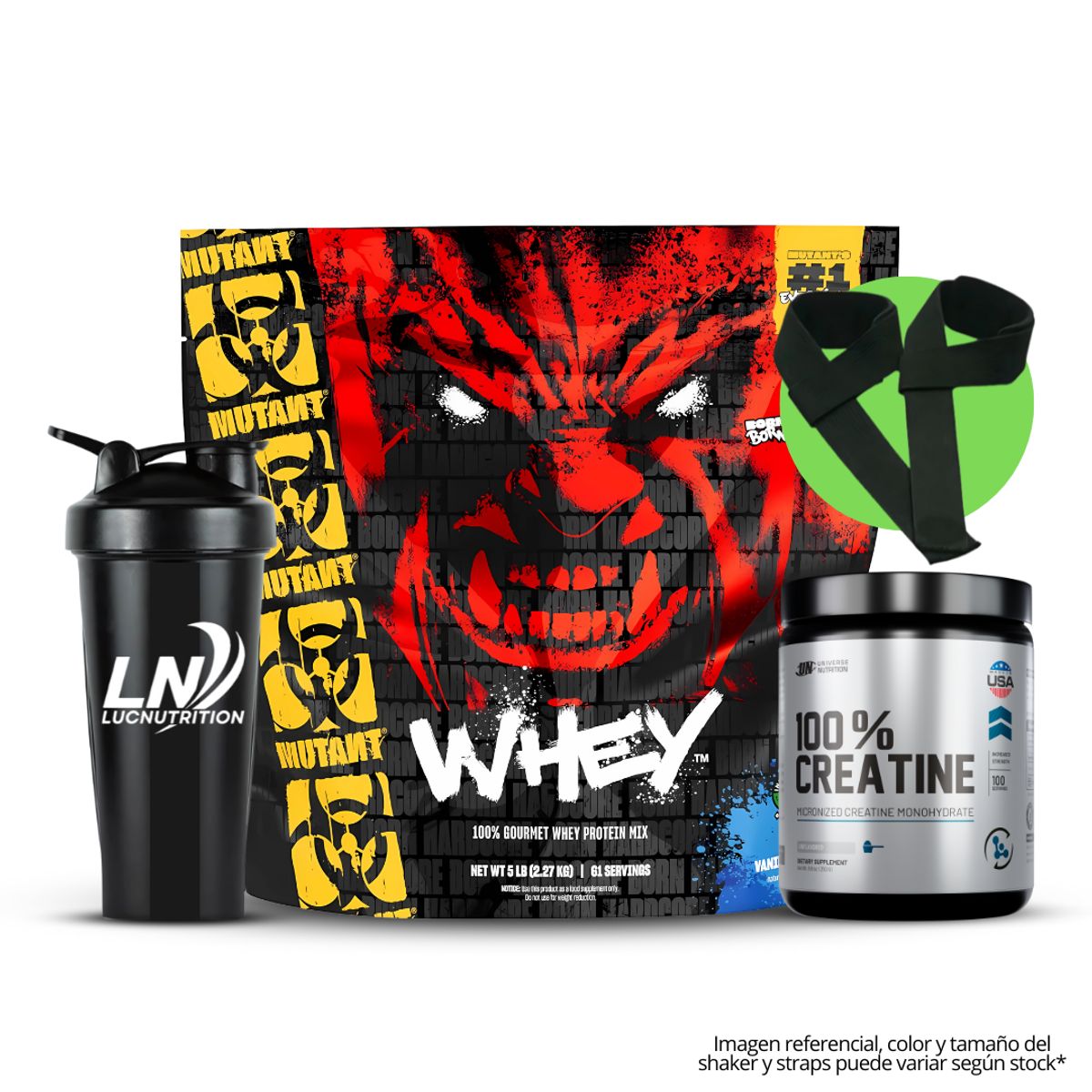 MUTANT - Mutant Whey 5 LB vainilla ice cream + creatina universe nutrition 250 g + shaker + straps