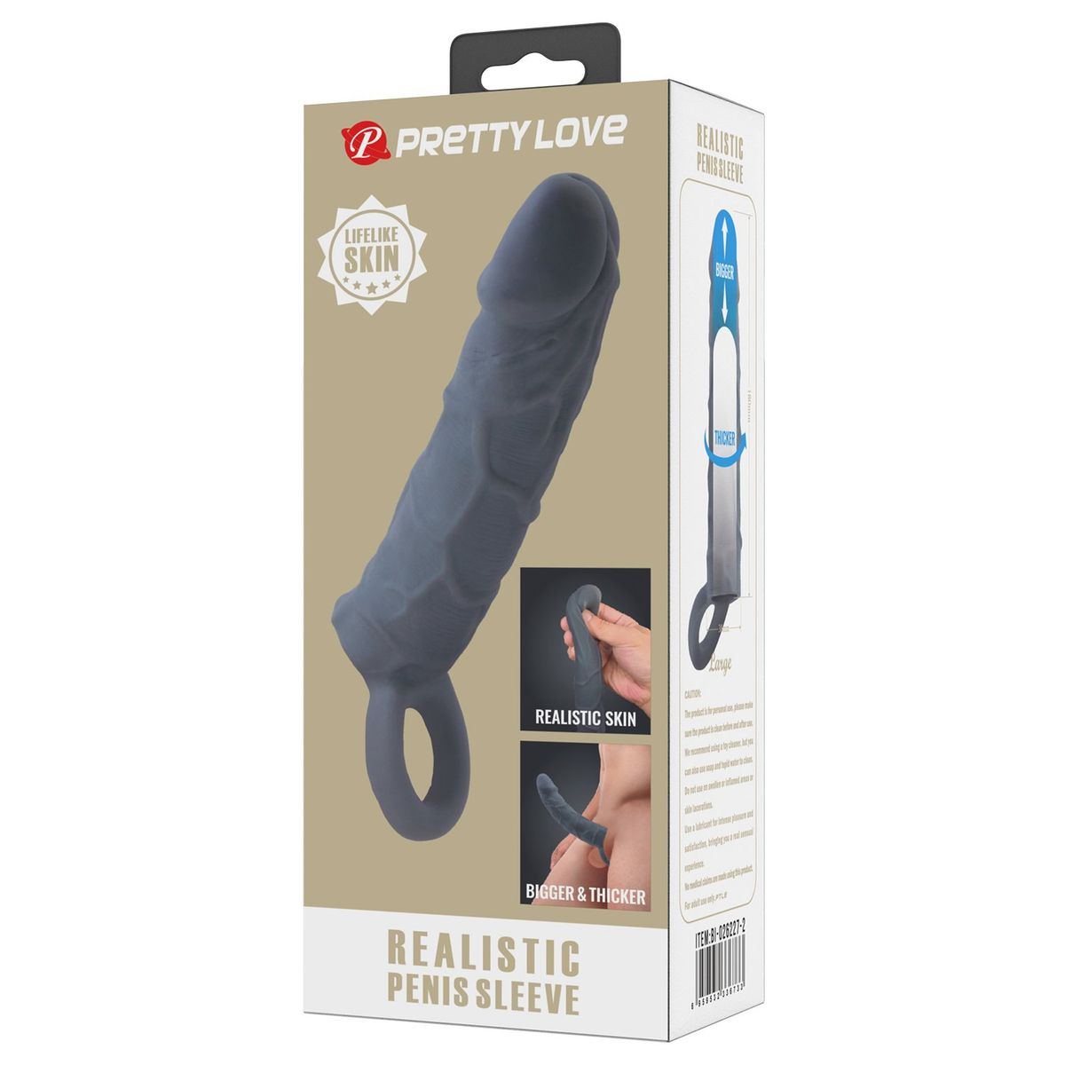 PRETTY LOVE - Funda Pene Alargador Realista 18 cm Engrosador Extensor Punta Sólida