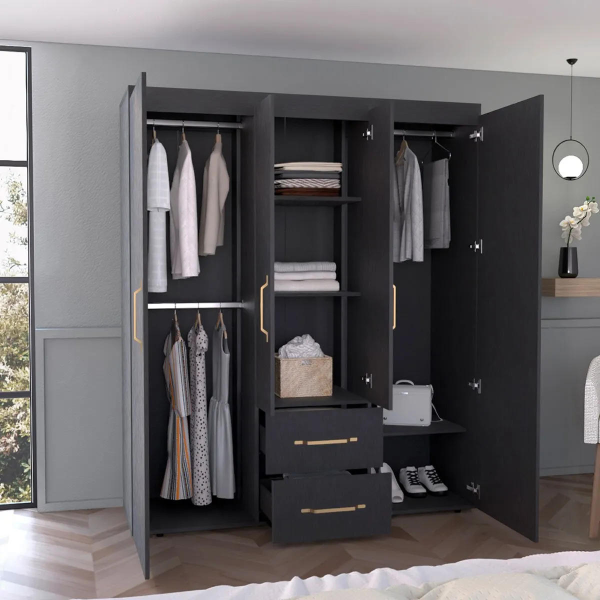 GENERICO - Closet Eros Golden Eco   Wengue Oscuro  - Envío Armado y Melamina 18mm