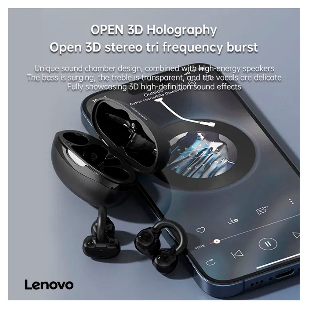 LENOVO - Audífonos Inalámbricos con Clip para la oreja Lenovo EA330 Negro OWS