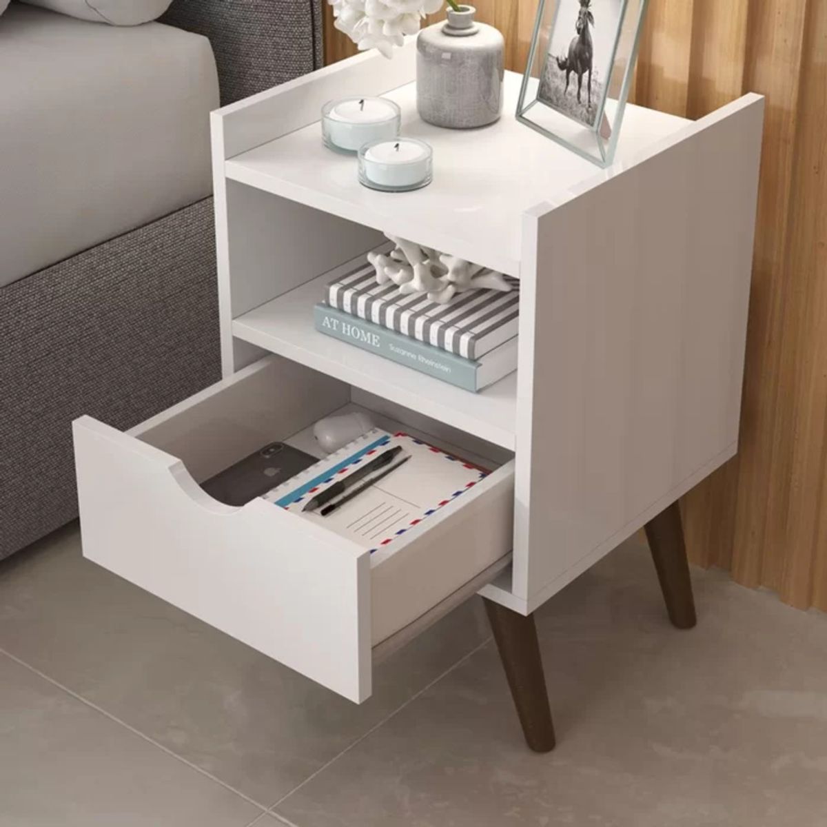 R&R MUEBLES - Velador Moderno Nadeshiko Blanco R&R MUEBLES