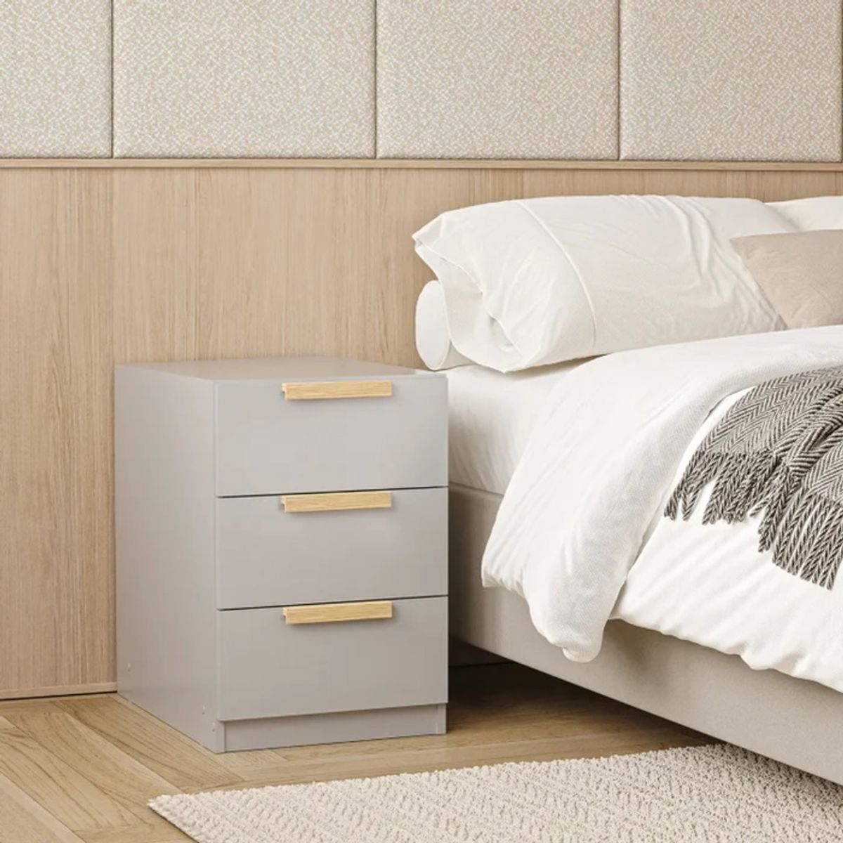 R&R MUEBLES - Velador Moderno Yasashiki Gris R&R MUEBLES