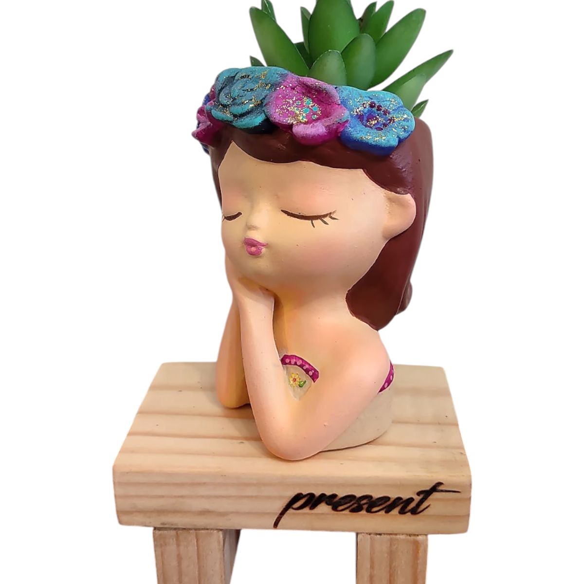 GENERICO - Maceta Macetero Mini Soñadora Pintada a Mano Present