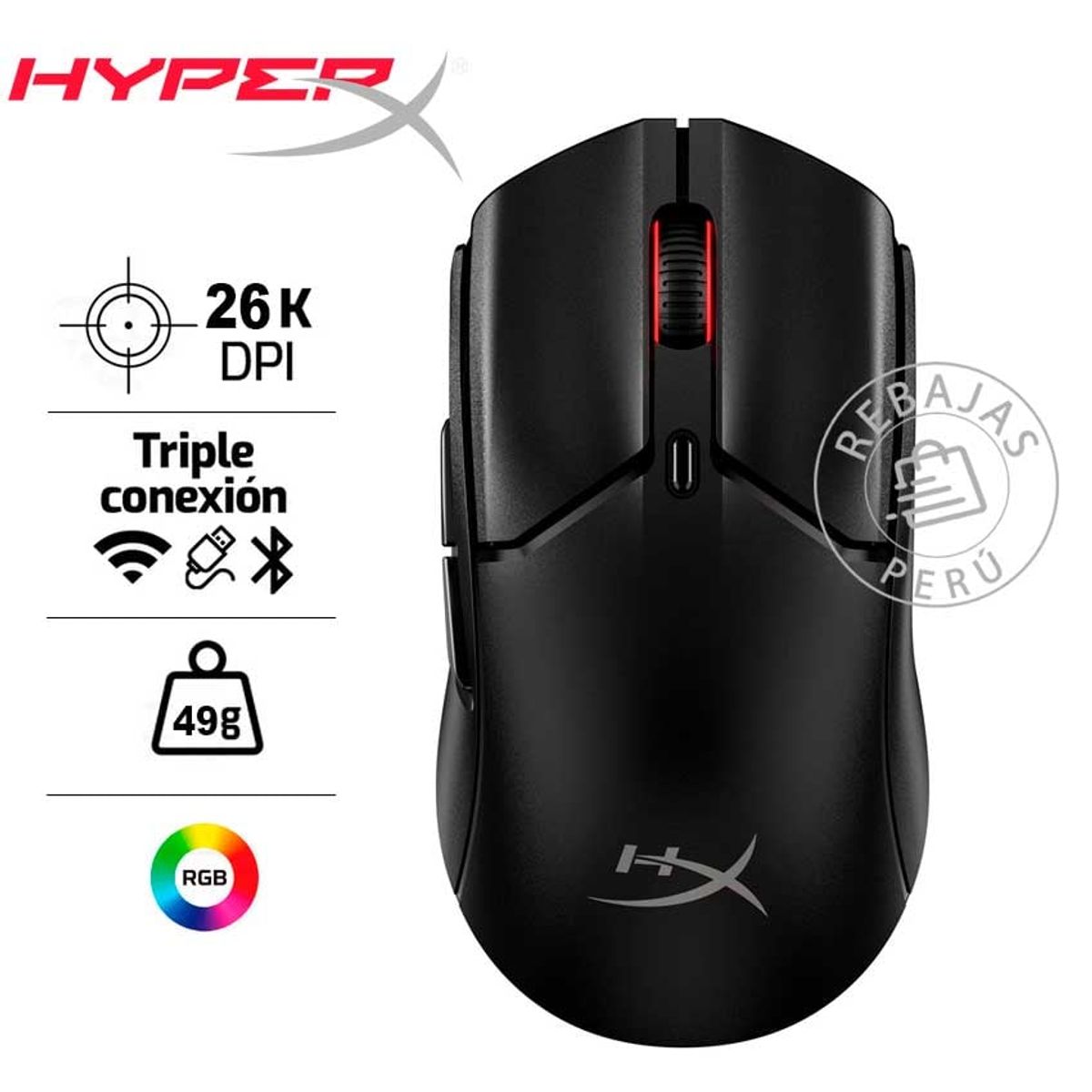 HYPERX - HyperX Pulsefire Haste 2 Mini 26K DPI, 100H Batería, Inalámbrico RGB