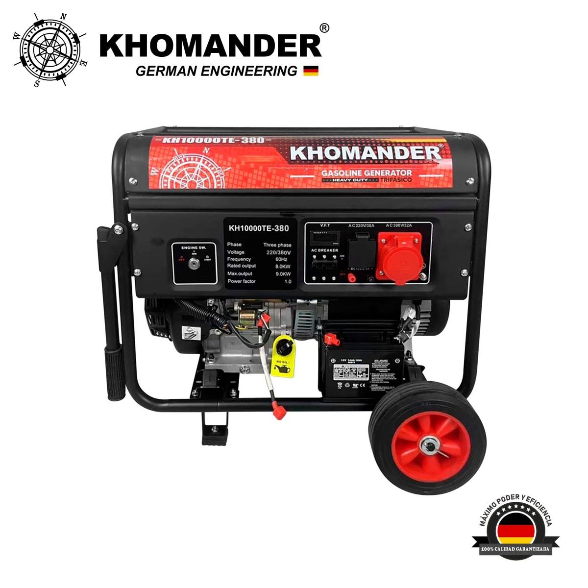 KHOMANDER - GENERADOR GASOLINERO 9000W TRIFASICO 380V - KHOMANDER