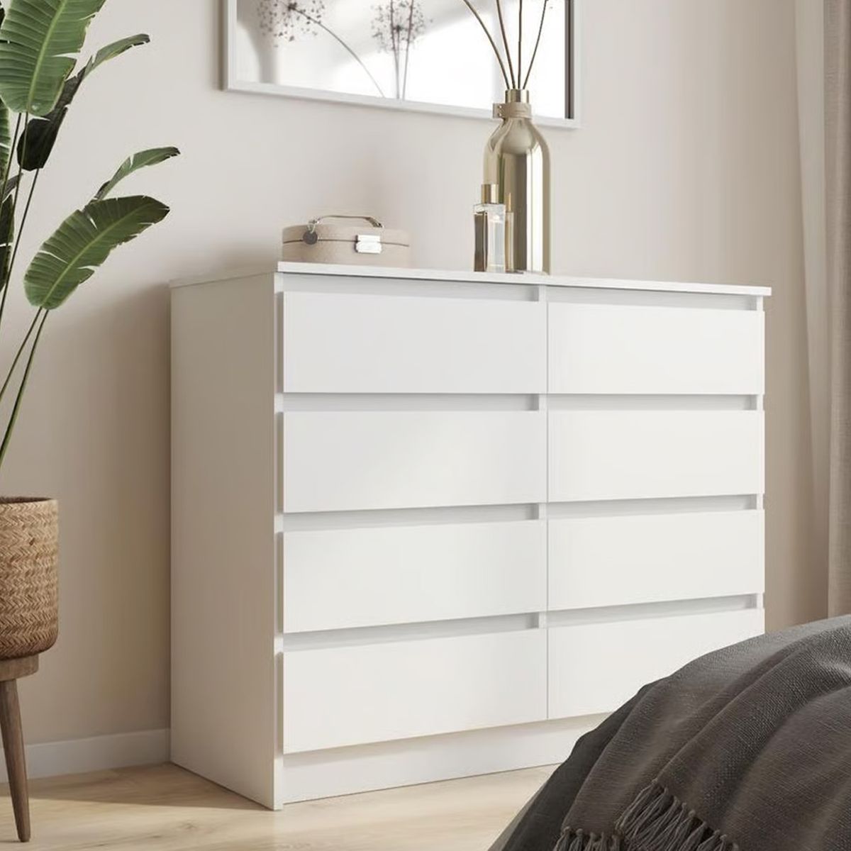 GENERICO - Comoda Melamina Blanco 1.20m 8 Cajones