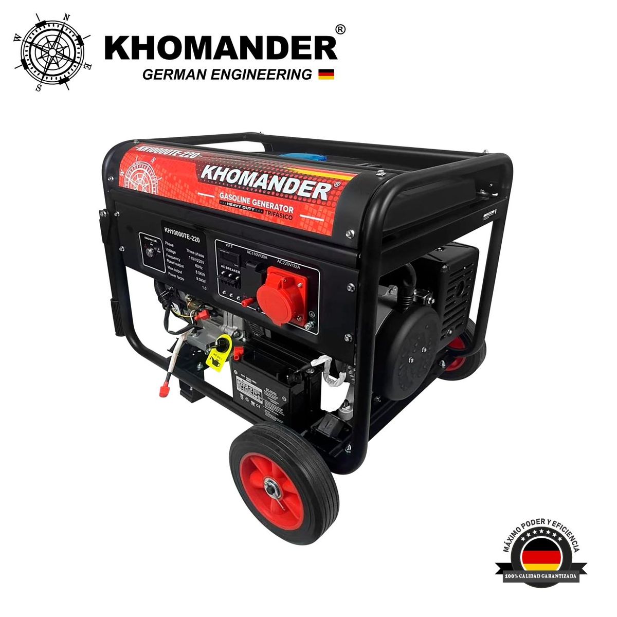 KHOMANDER - GENERADOR GASOLINERO 9000W TRIFASICO 220V - KHOMANDER