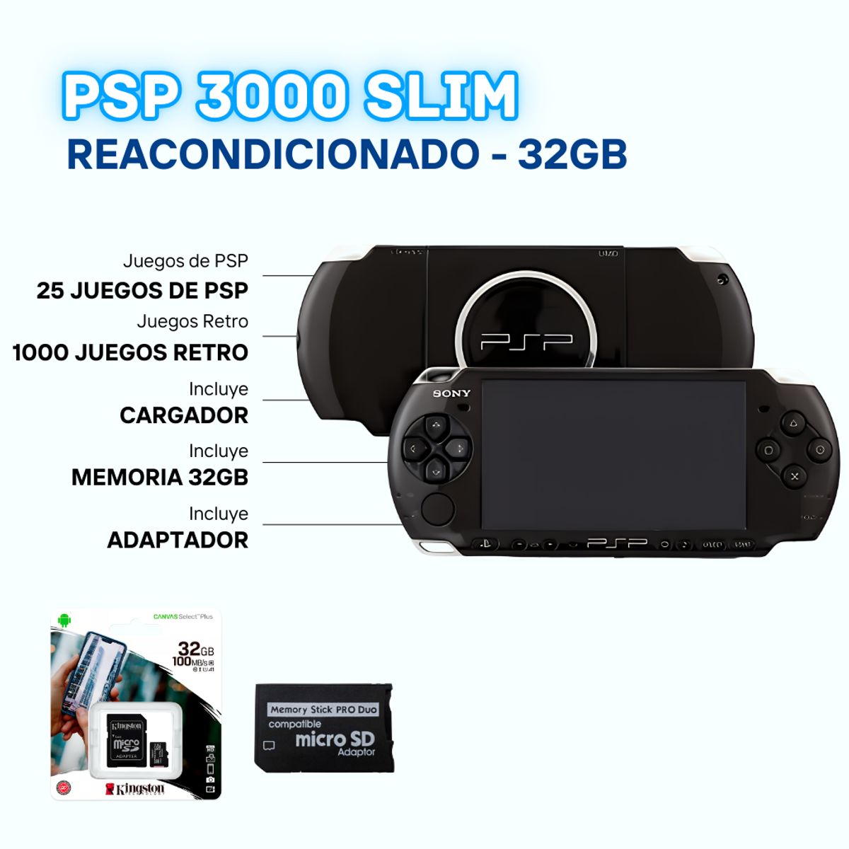 SONY - PSP 3000 Reacondicionada + Memoria 32GB con Juegos
