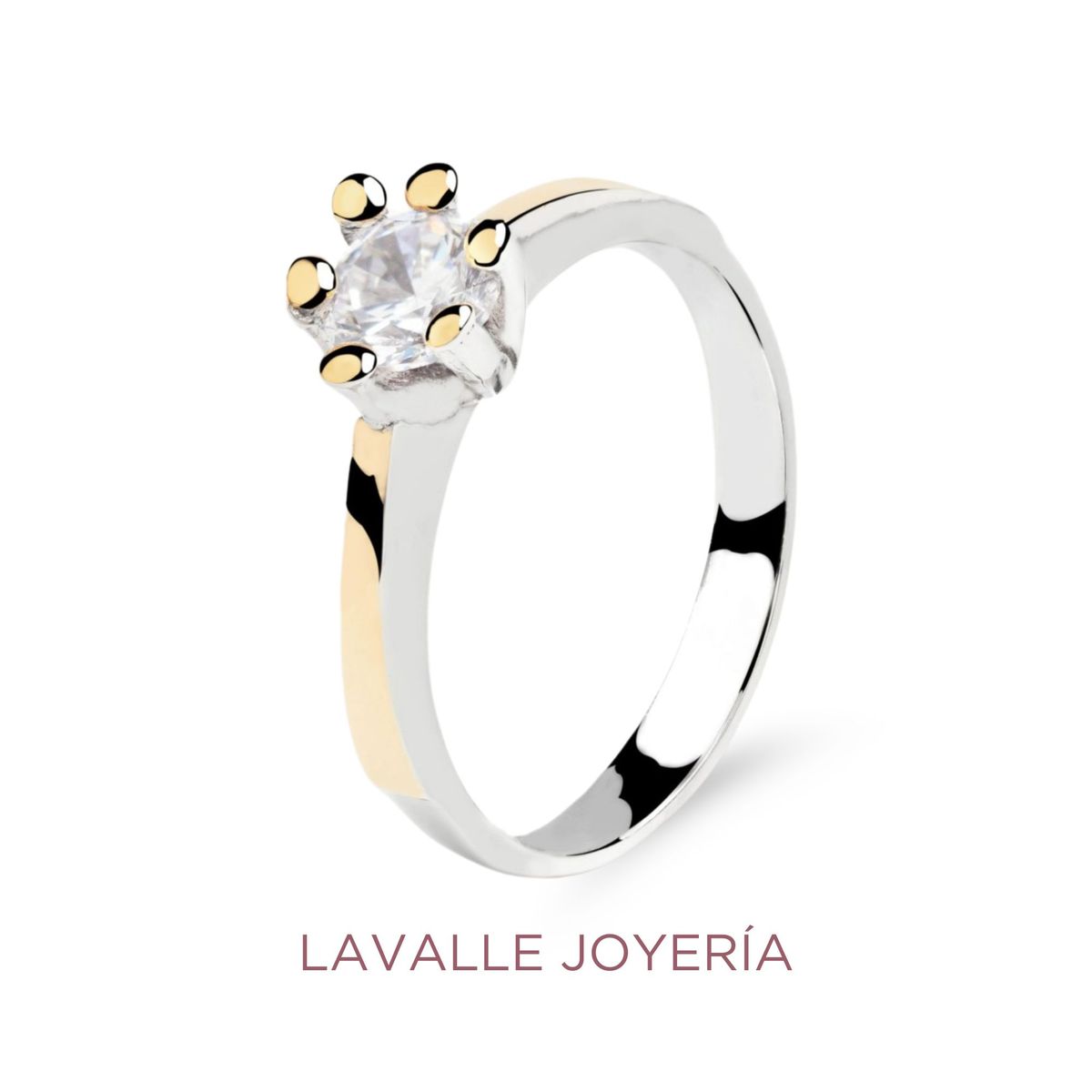 OEM - Anillo Plata con Oro 18k Princesa Lavalle Joyeria