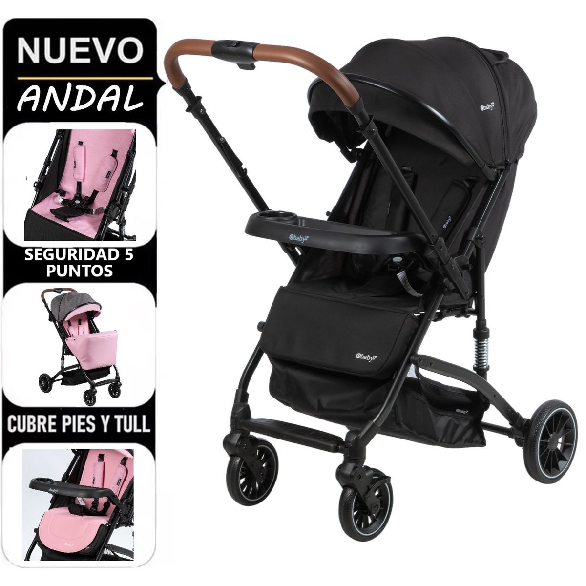 EBABY - Coche de Paseo Andal Ebaby 173 con Mango Reversible Gris