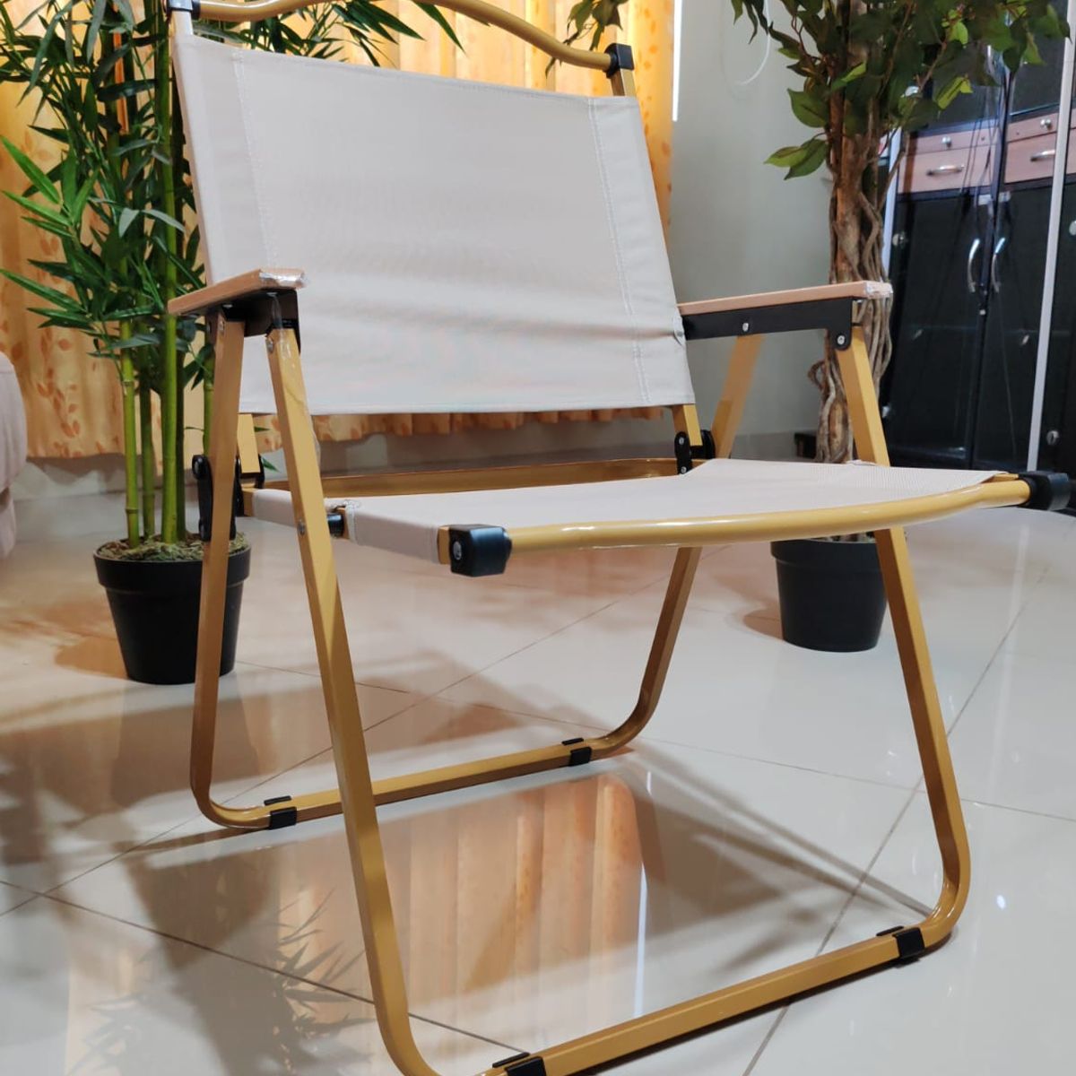 GENERICO - SILLA PLEGABLE PLAYERA TERRAZA PARA EL AIRE LIBRE CAMPING BEIGE