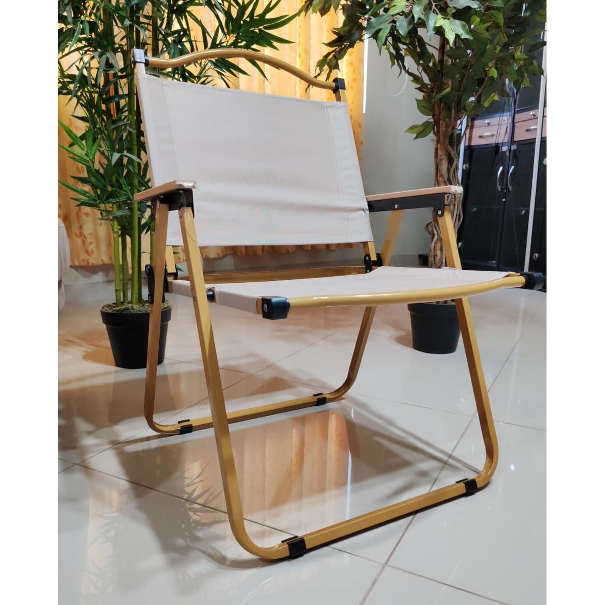 GENERICO - SILLA PLEGABLE PLAYERA TERRAZA PARA EL AIRE LIBRE CAMPING BEIGE