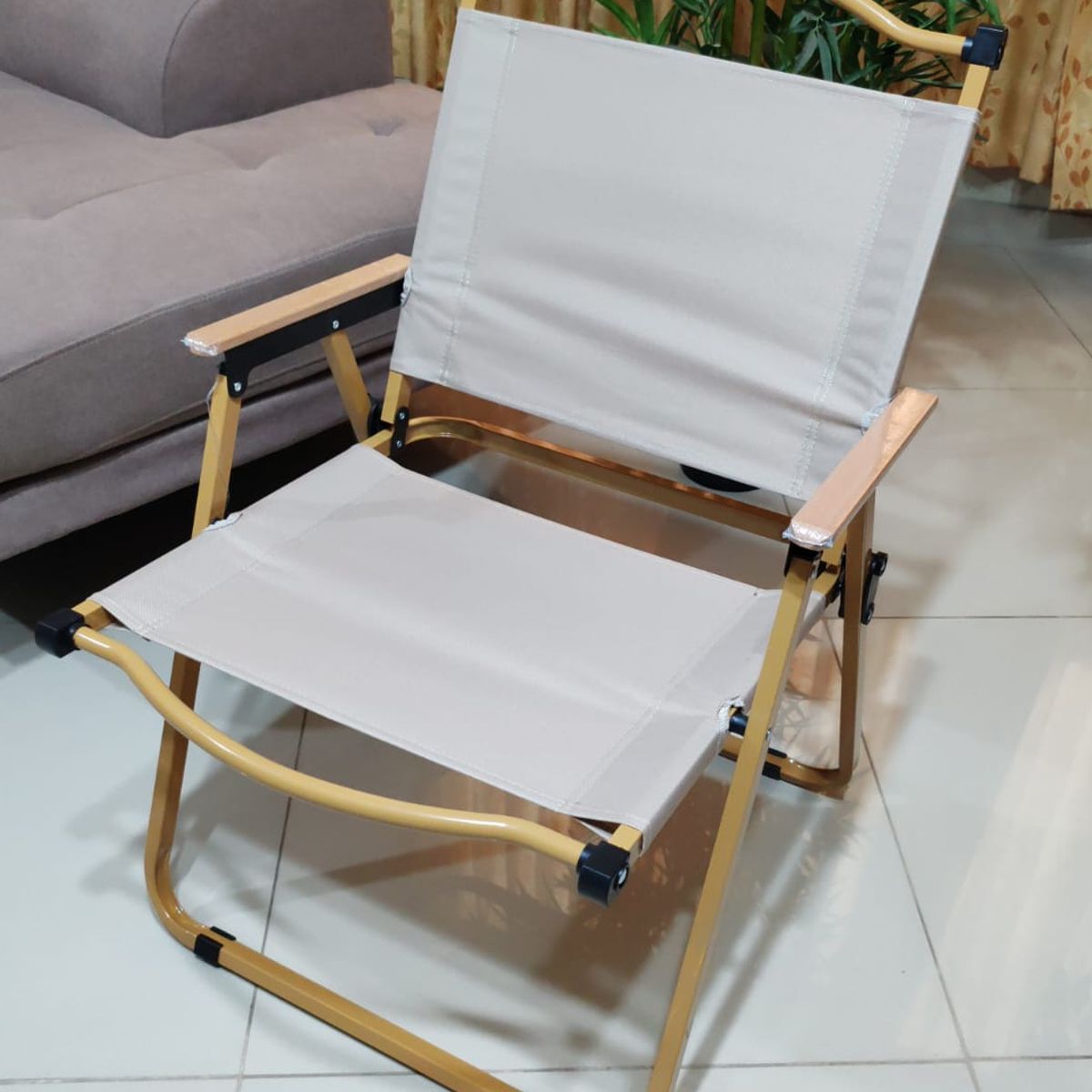 GENERICO - SILLA PLEGABLE PLAYERA TERRAZA PARA EL AIRE LIBRE CAMPING BEIGE