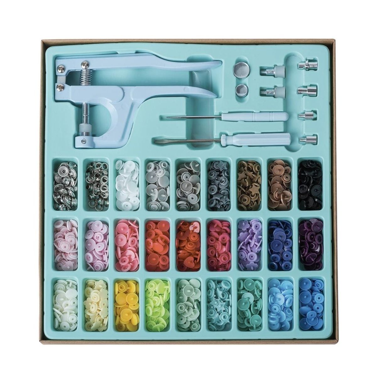 REACH - Set Maquina Remachadora Incluye 270 Botones Snap Turquesa