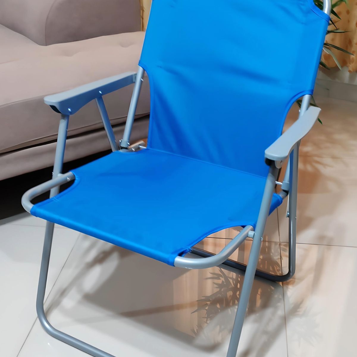 GENERICO - SILLA PLEGABLE PLAYERA TERRAZA PARA EL AIRE LIBRE CAMPING CELESTE