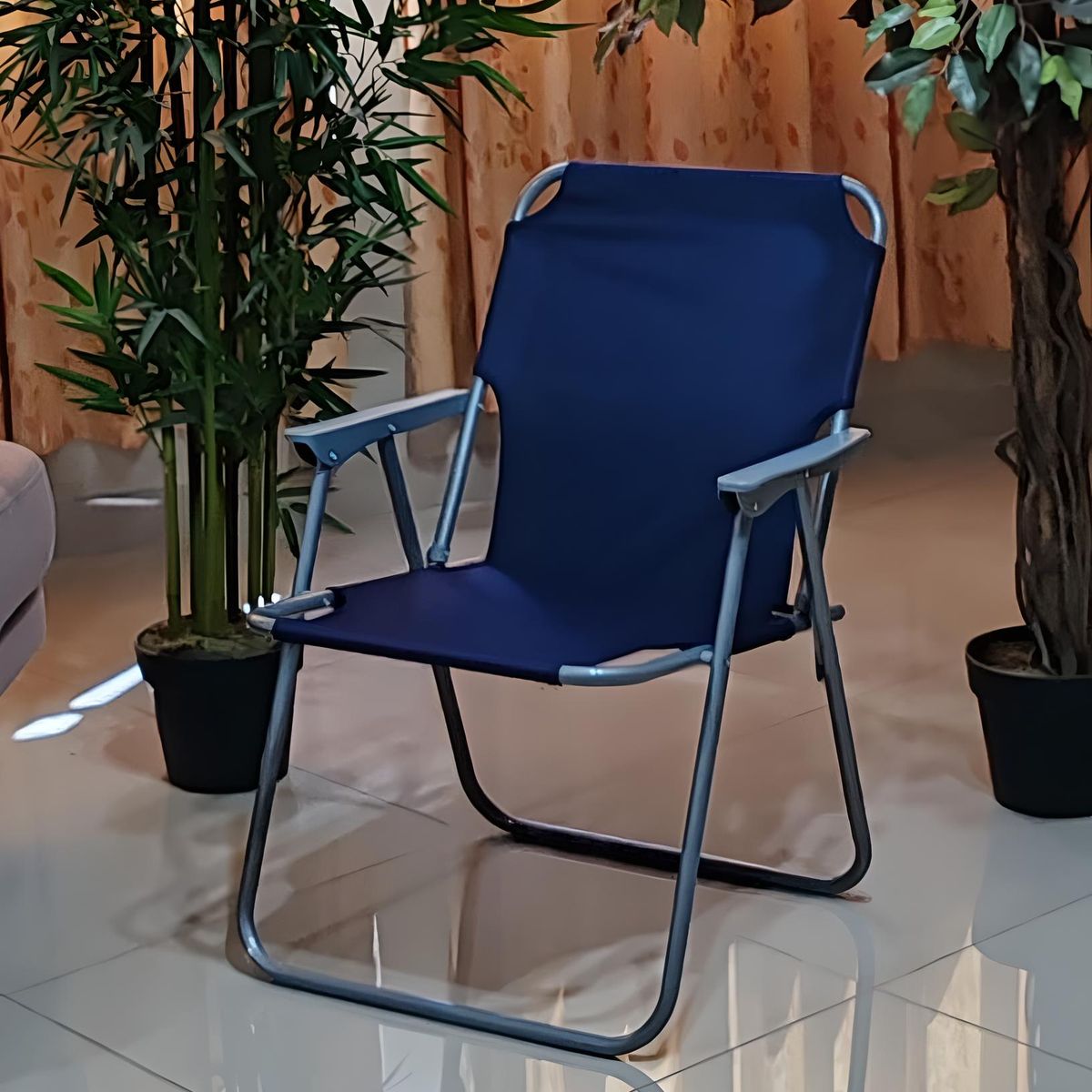 GENERICO - SILLA PLEGABLE PLAYERA TERRAZA PARA EL AIRE LIBRE CAMPING AZUL ACERO