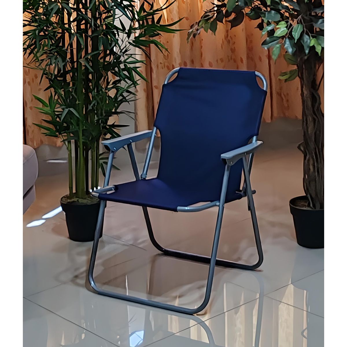 GENERICO - SILLA PLEGABLE PLAYERA TERRAZA PARA EL AIRE LIBRE CAMPING AZUL ACERO