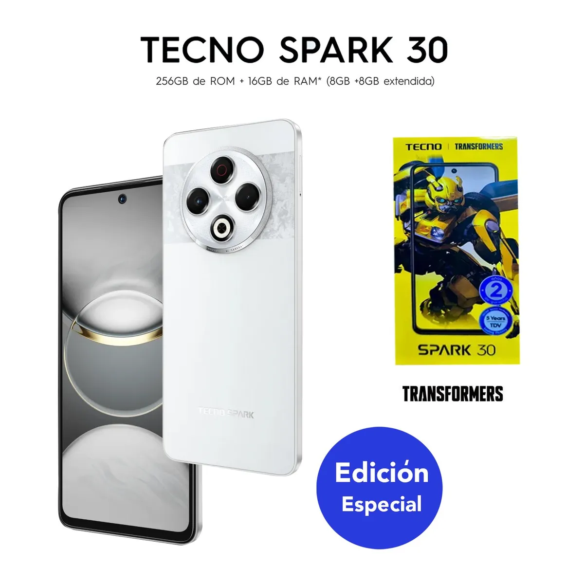 TECNO MOBILE - TECNO SPARK 30 8GB RAM 256GB EDICIÓN TRANSFORMERS COLOR ASTRAL ICE