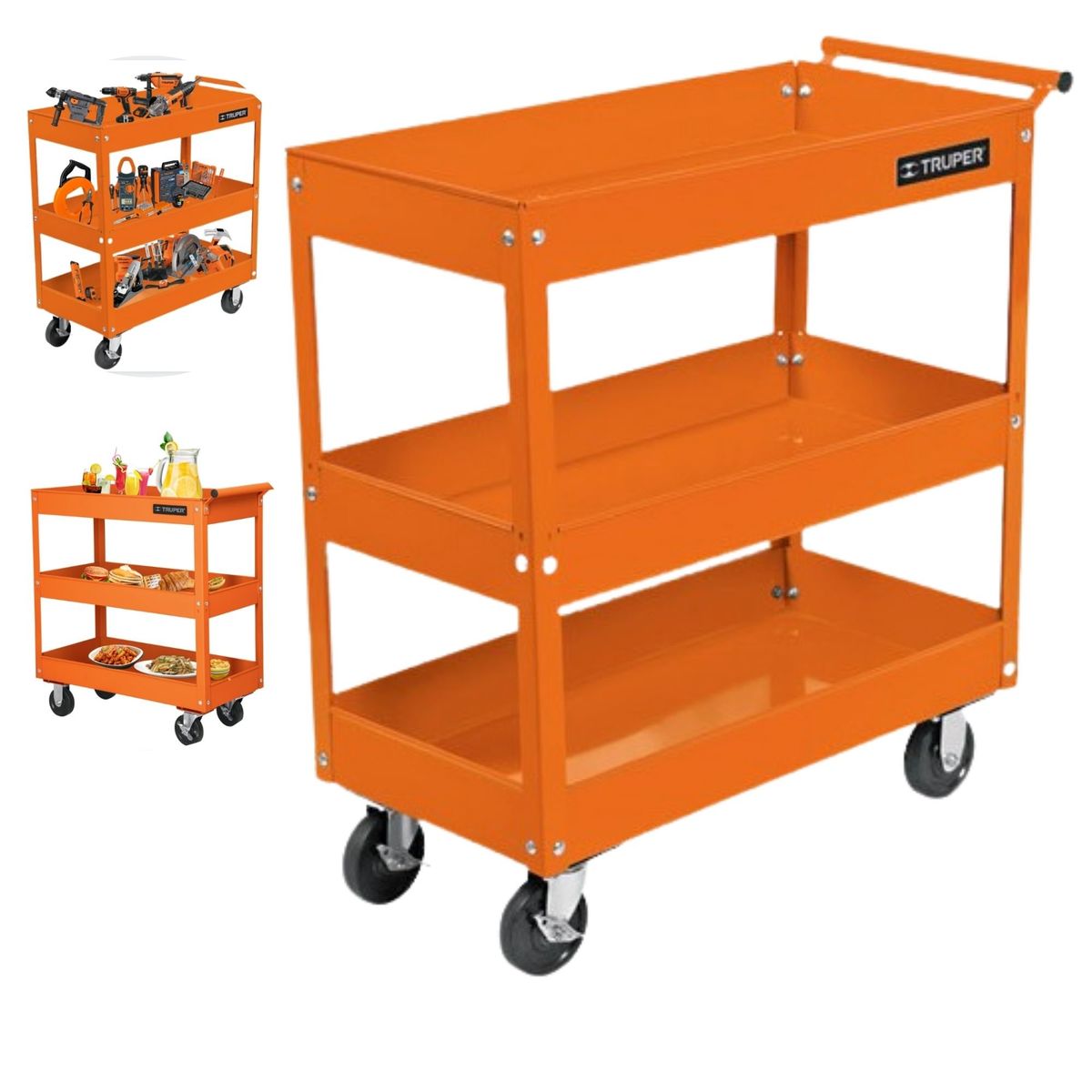 TRUPER - Carro porta herramientas, alimentos, 3 niveles uso rudo.