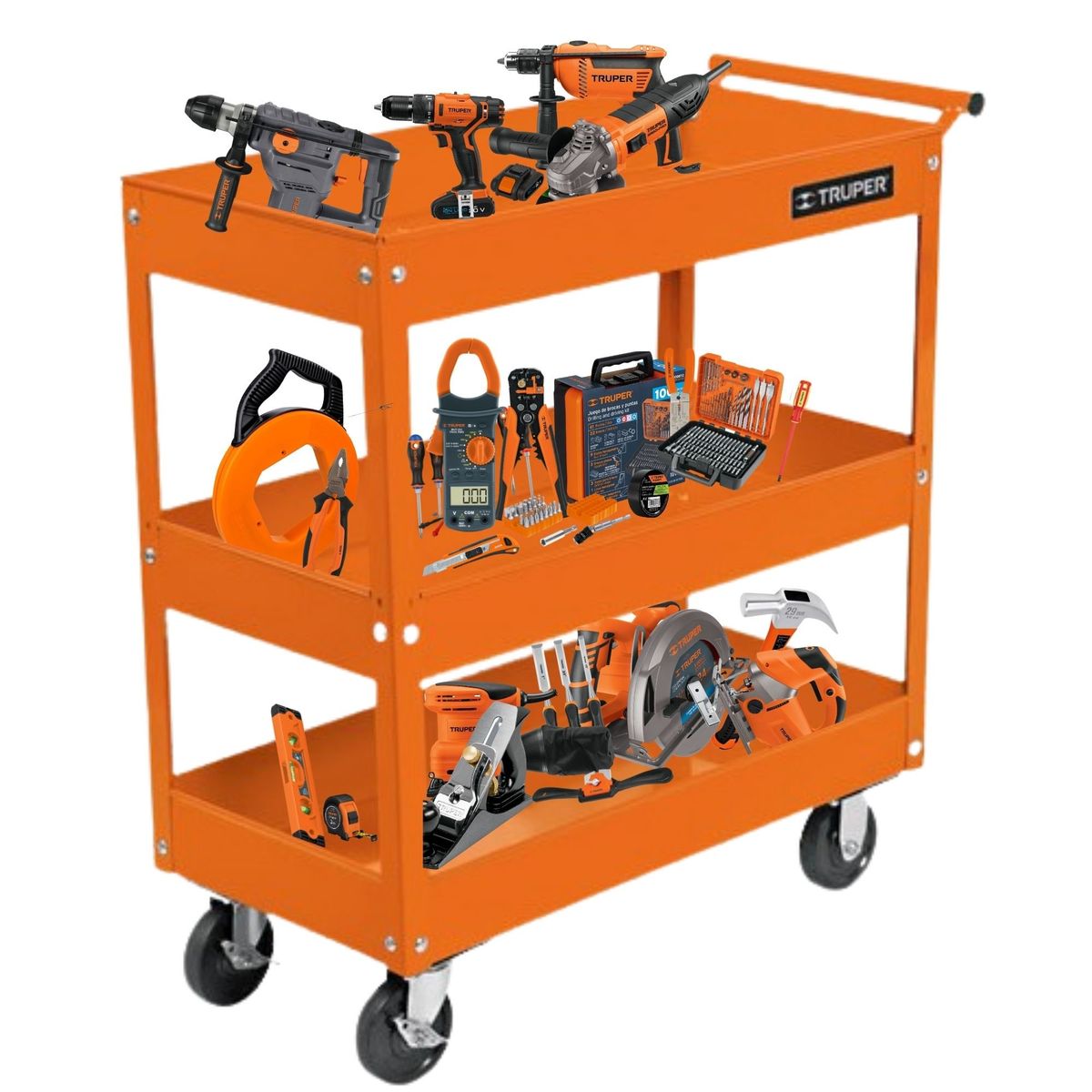 TRUPER - Carro porta herramientas, alimentos, 3 niveles uso rudo.