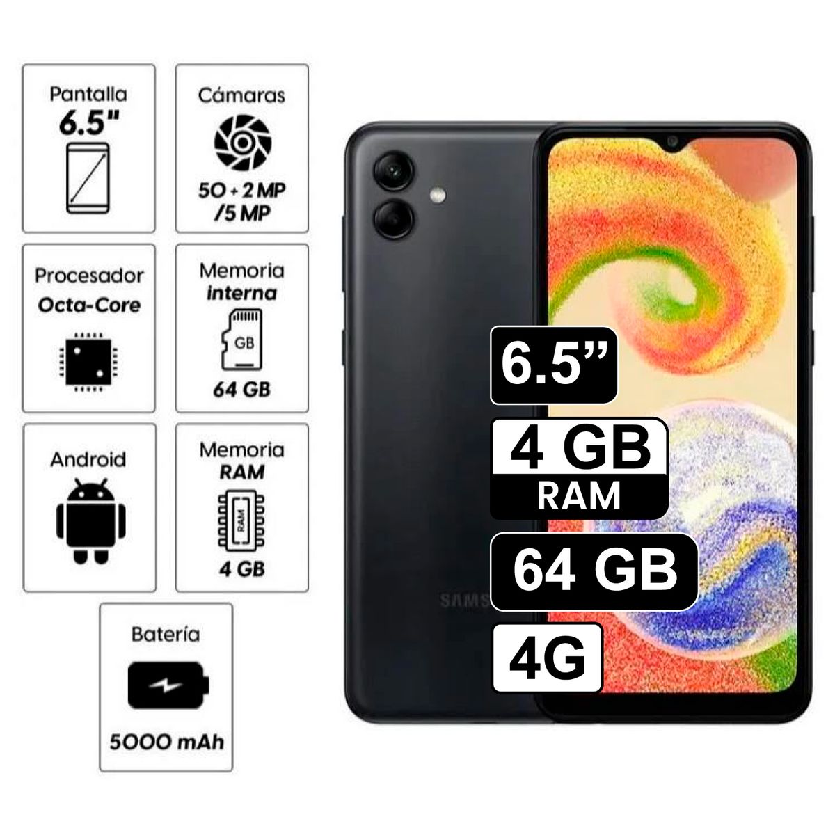 SAMSUNG - Celular Samsung Galaxy A04 4GB RAM 64GB Negro