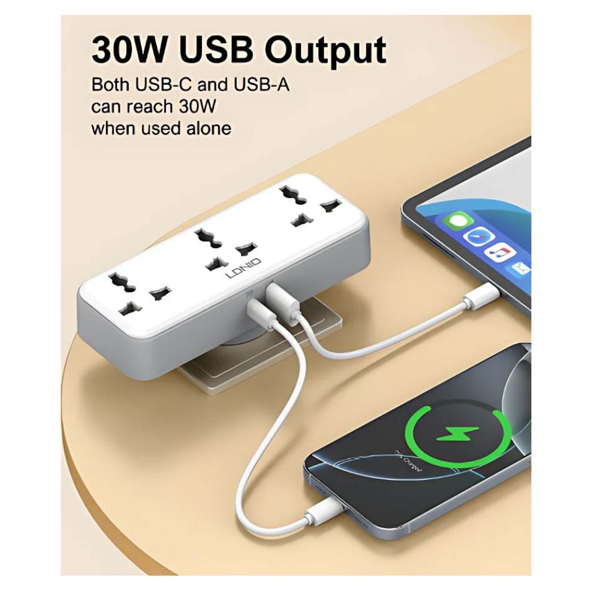 LDNIO - Tomacorriente portátil Rotable de 3 salidas de 2500W SC3317