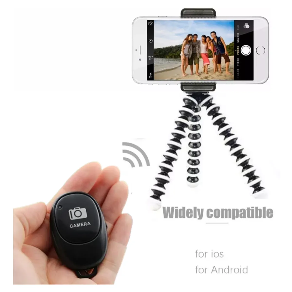 GENERICO - KIT MINI TRIPODE GORILLA POD + SOPORTE DE CELULAR + BOTON BLUETHOOT