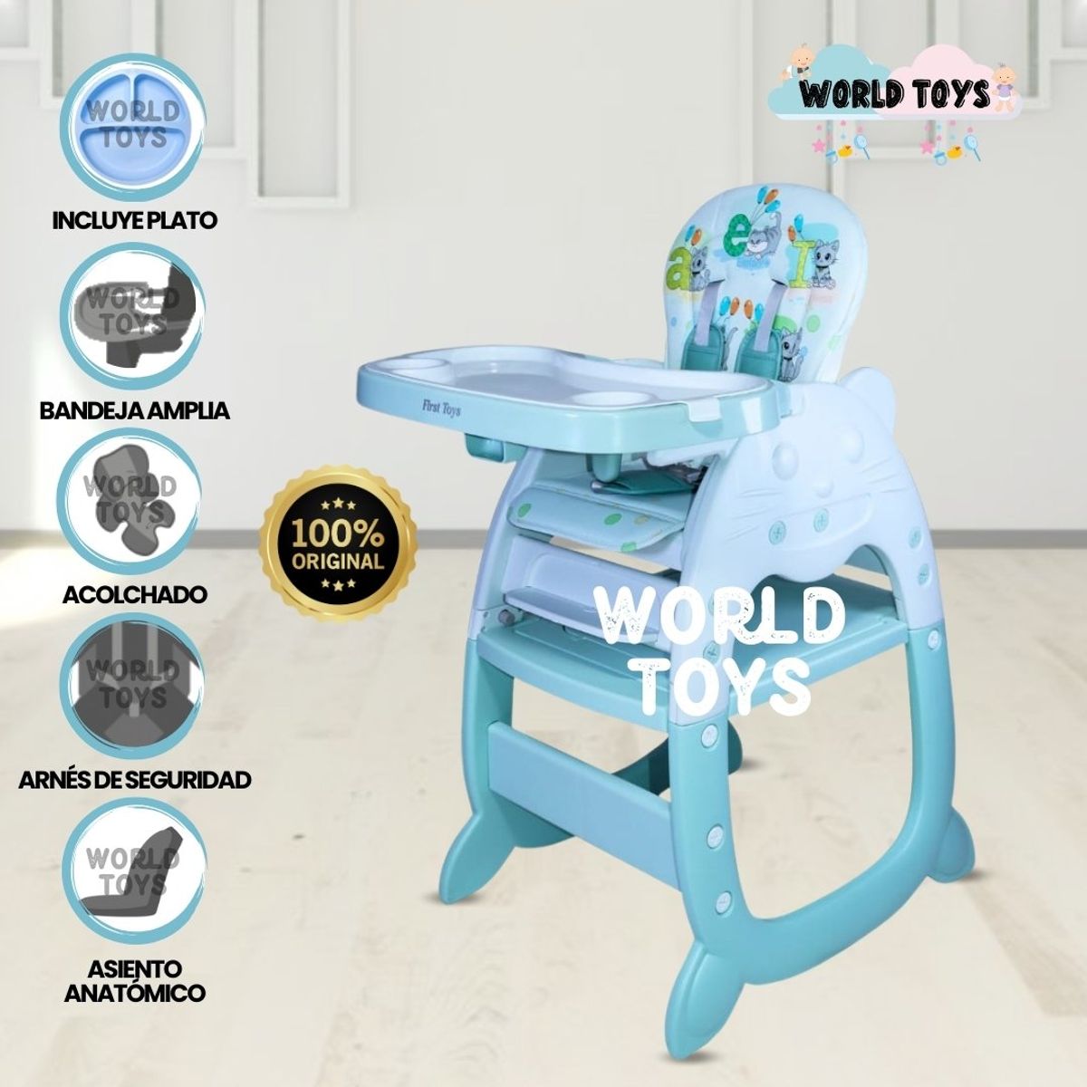 FIRST TOY - Silla de Comer con Plato Edición Limitada «HI KITTY» Light Blue
