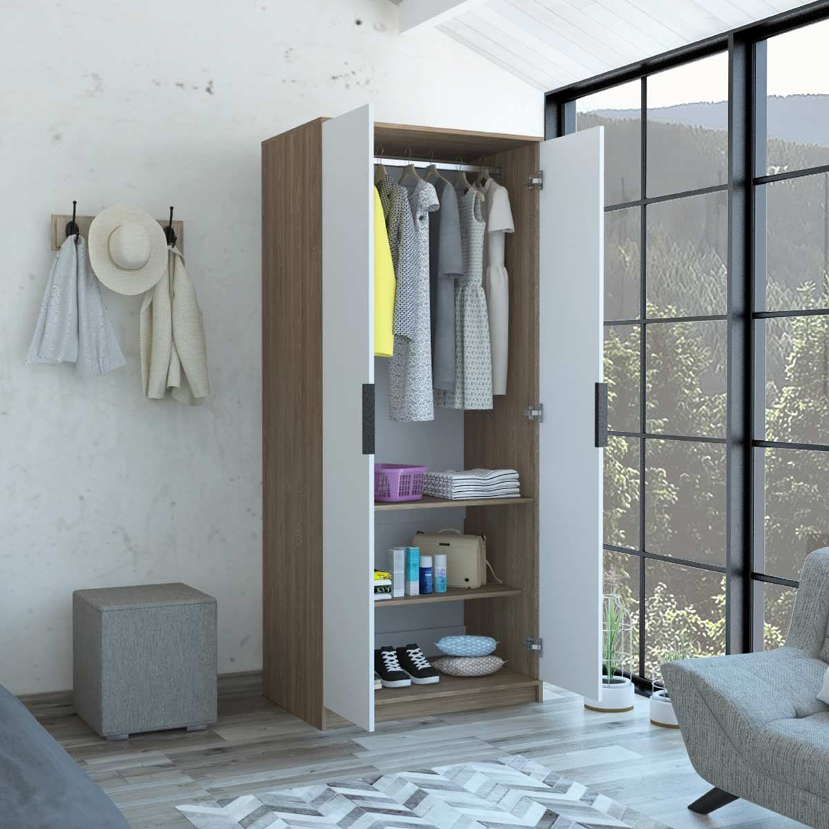 GENERICO - Armario Madrid   Blanco-Miel  - Envío Armado y Melamina 18mm