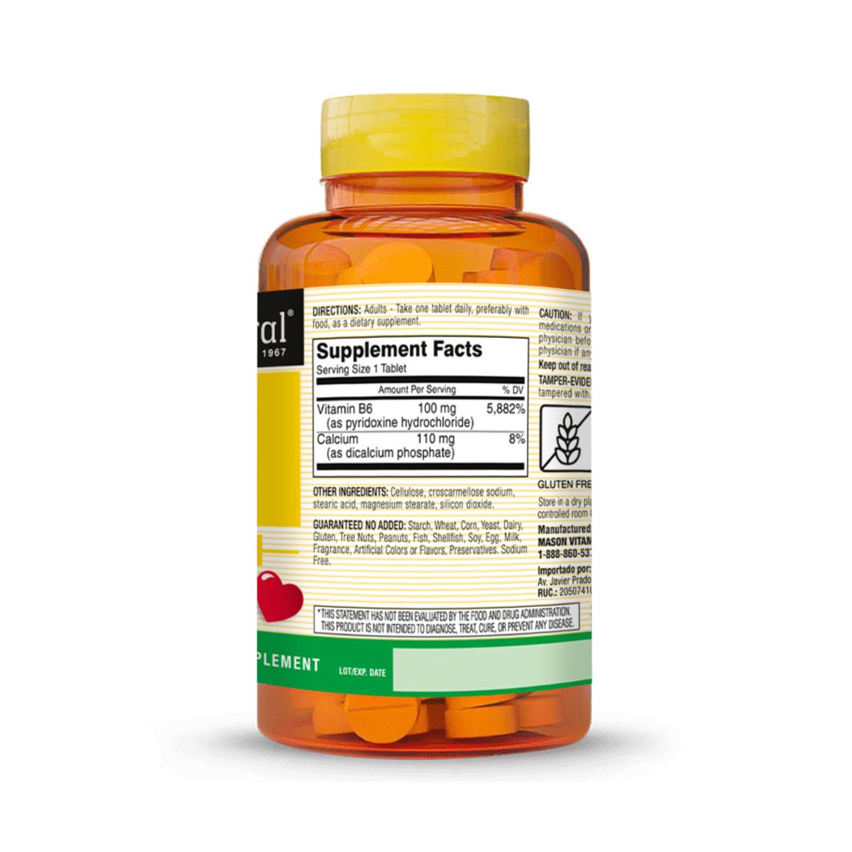 MASON NATURAL - B6 100 MG - Mason Natural - 100 Tabletas