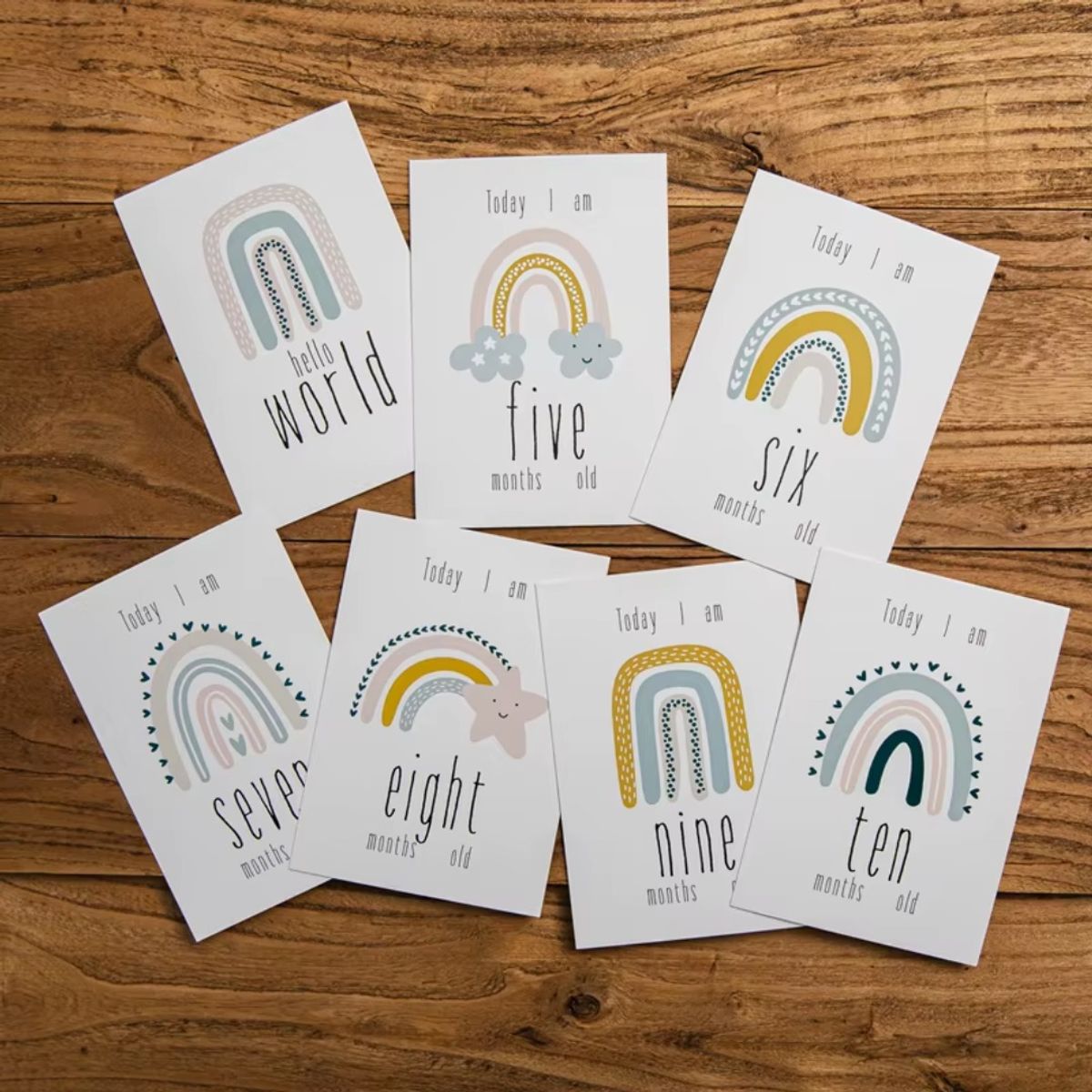 LUCALAND - TARJETAS DE MESES ARCOIRIS PARA BEBÉS
