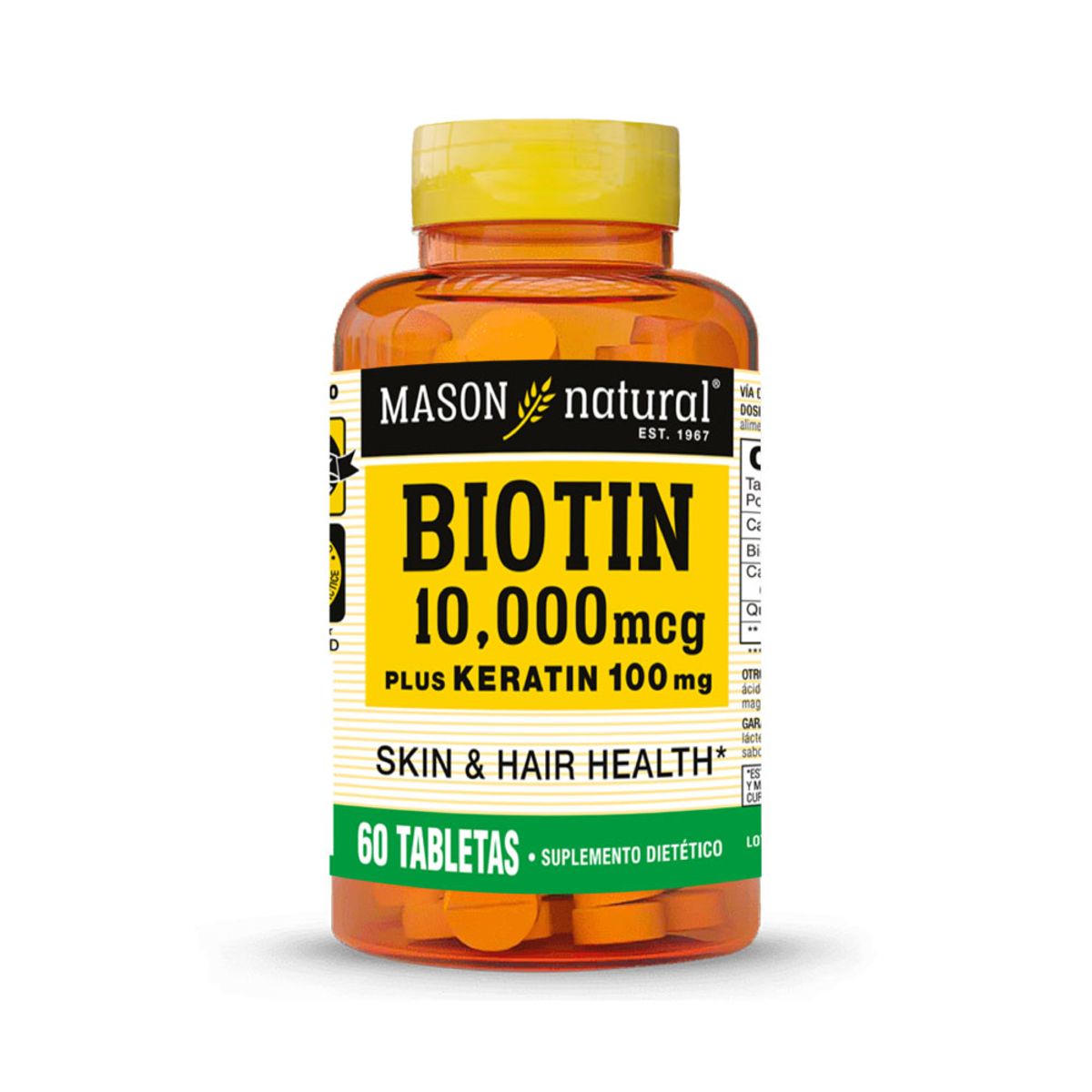 MASON NATURAL - Biotina 10,000 Plus Keratina 100 MG - Mason Natural - 60 Tabletas