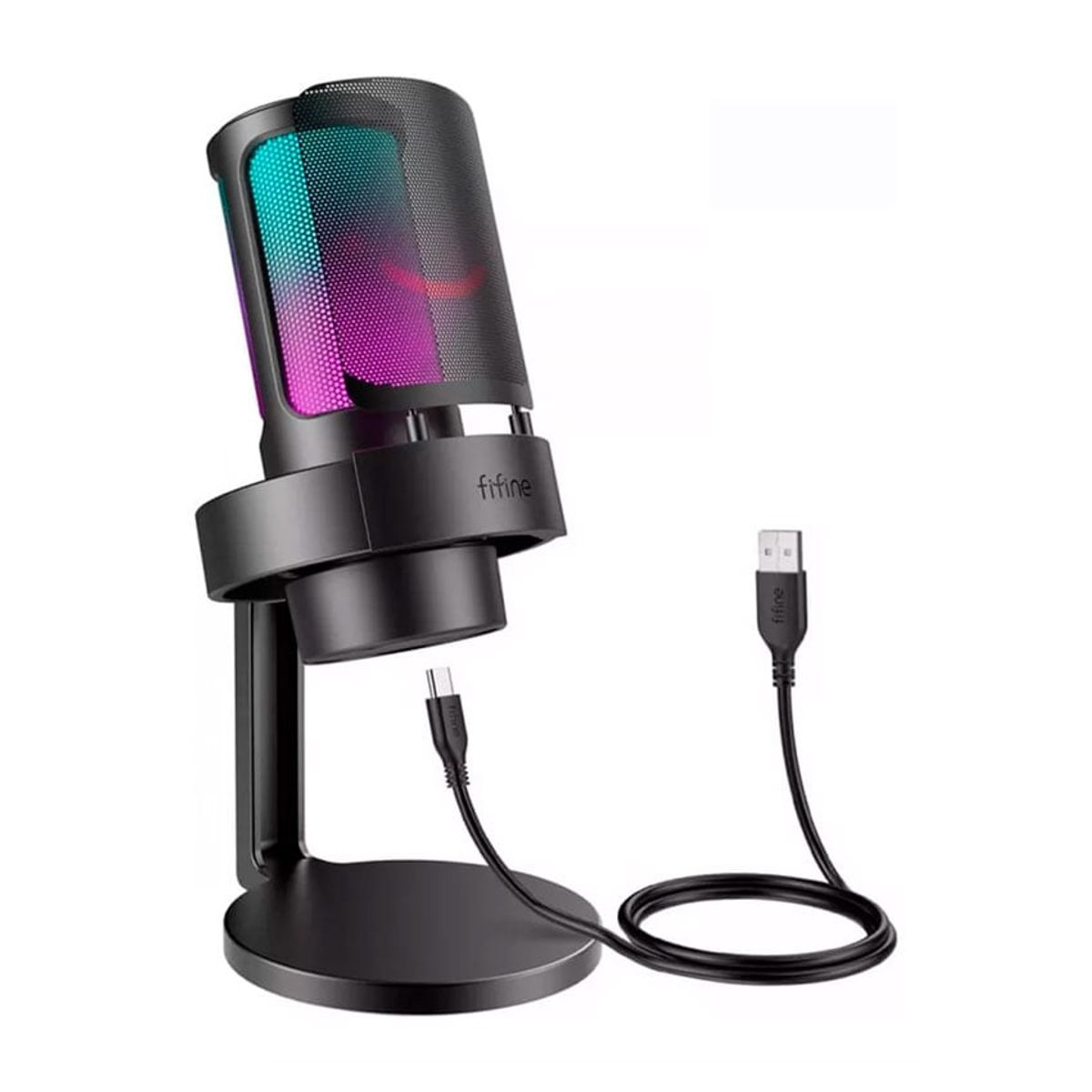 FIFINE - Micrófono Fifine A8 RGB Negro  Condensador, Trípode, Mute y Antipop