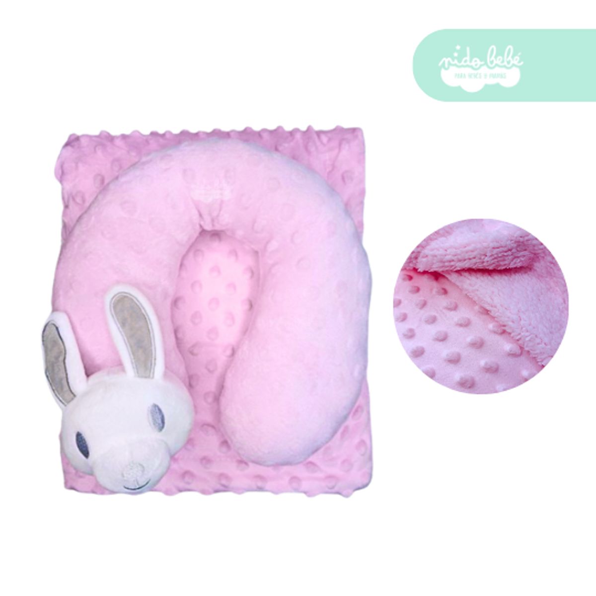 GENERICO - Almohada más collarín y manta de bebé color rosada