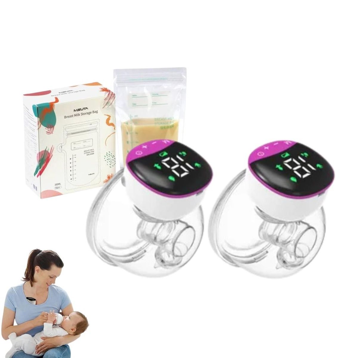 GENERICO - 2Extractores de Leche Manos Libres + Bolsas de Almac