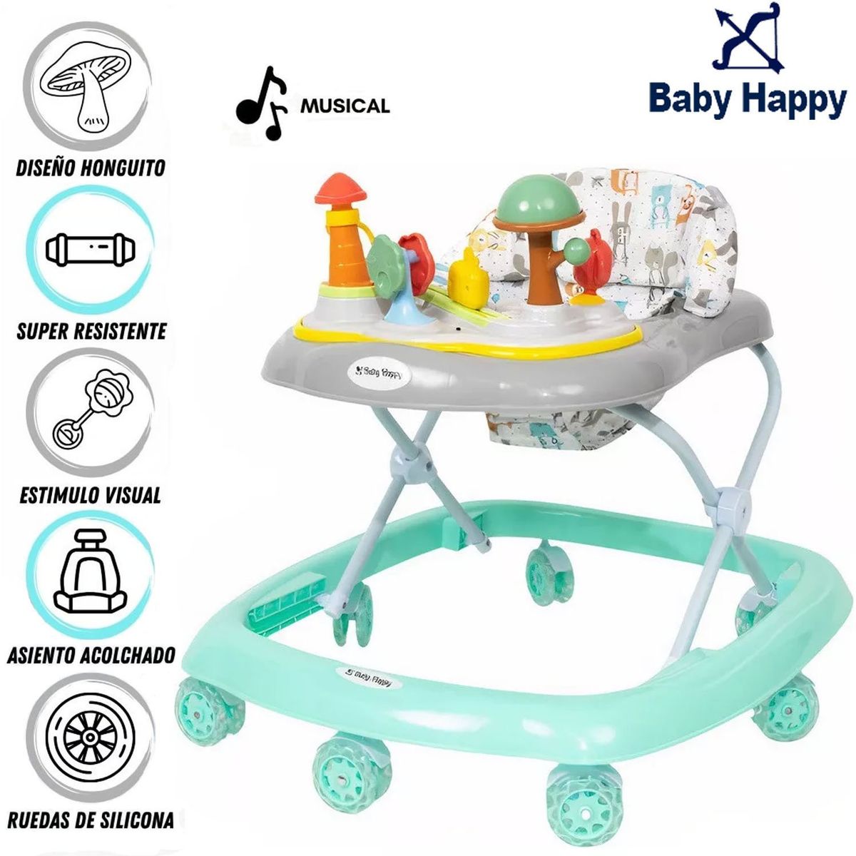 BABY HAPPY - Andador con Tablero Musical «HONGUITO II» Turquesa