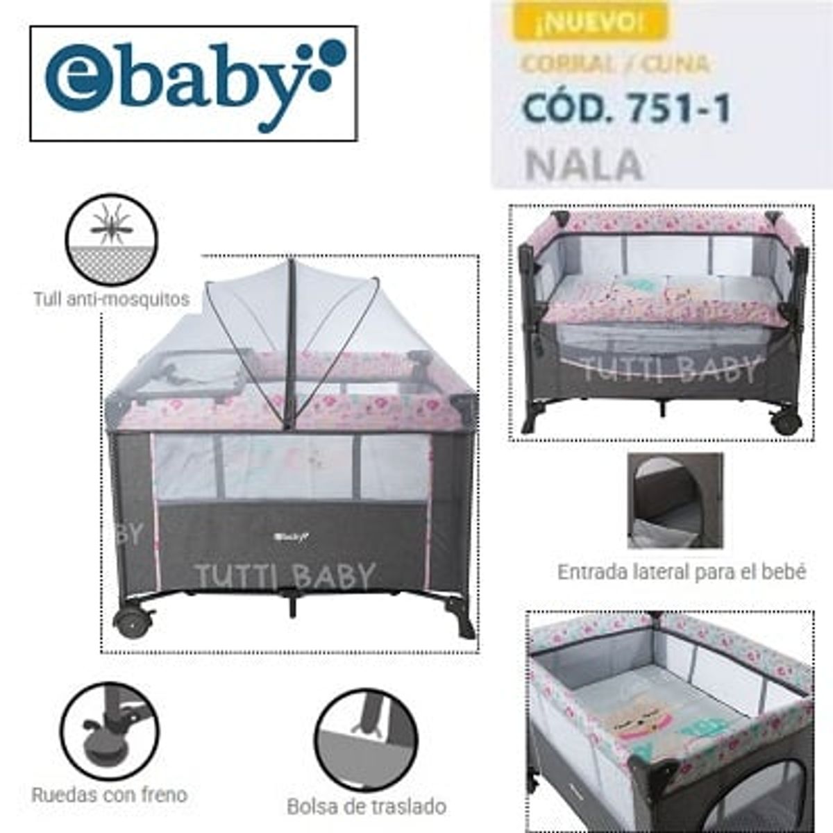 EBABY - CUNA CORRAL CON CAMBIADOR NALA ROSADO