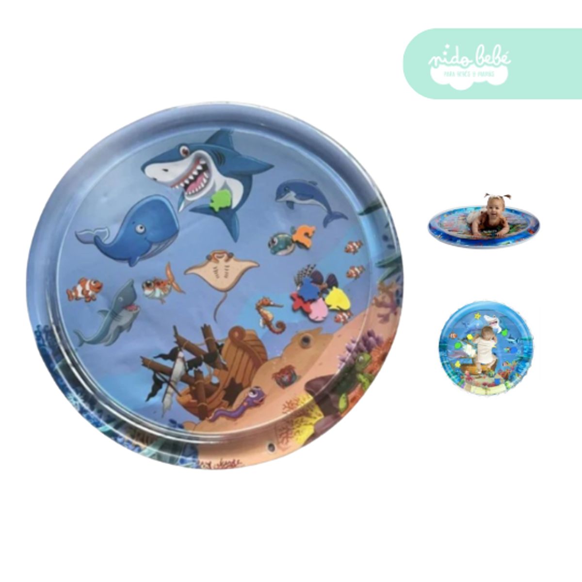 GENERICO - Alfombra didáctica de agua para bebé modelo redonda tiburon