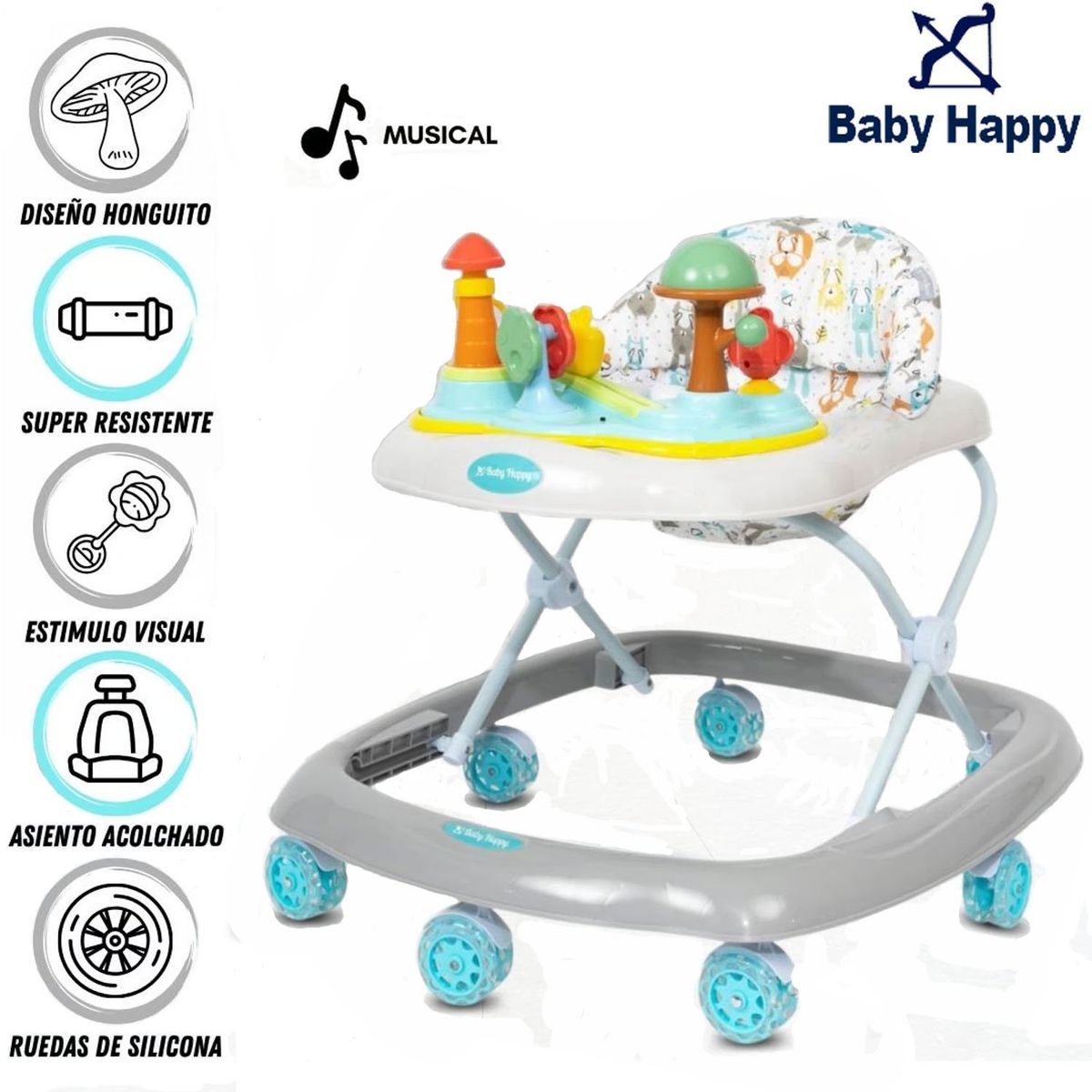 BABY HAPPY - Andador con Tablero Musical «HONGUITO II» Gray