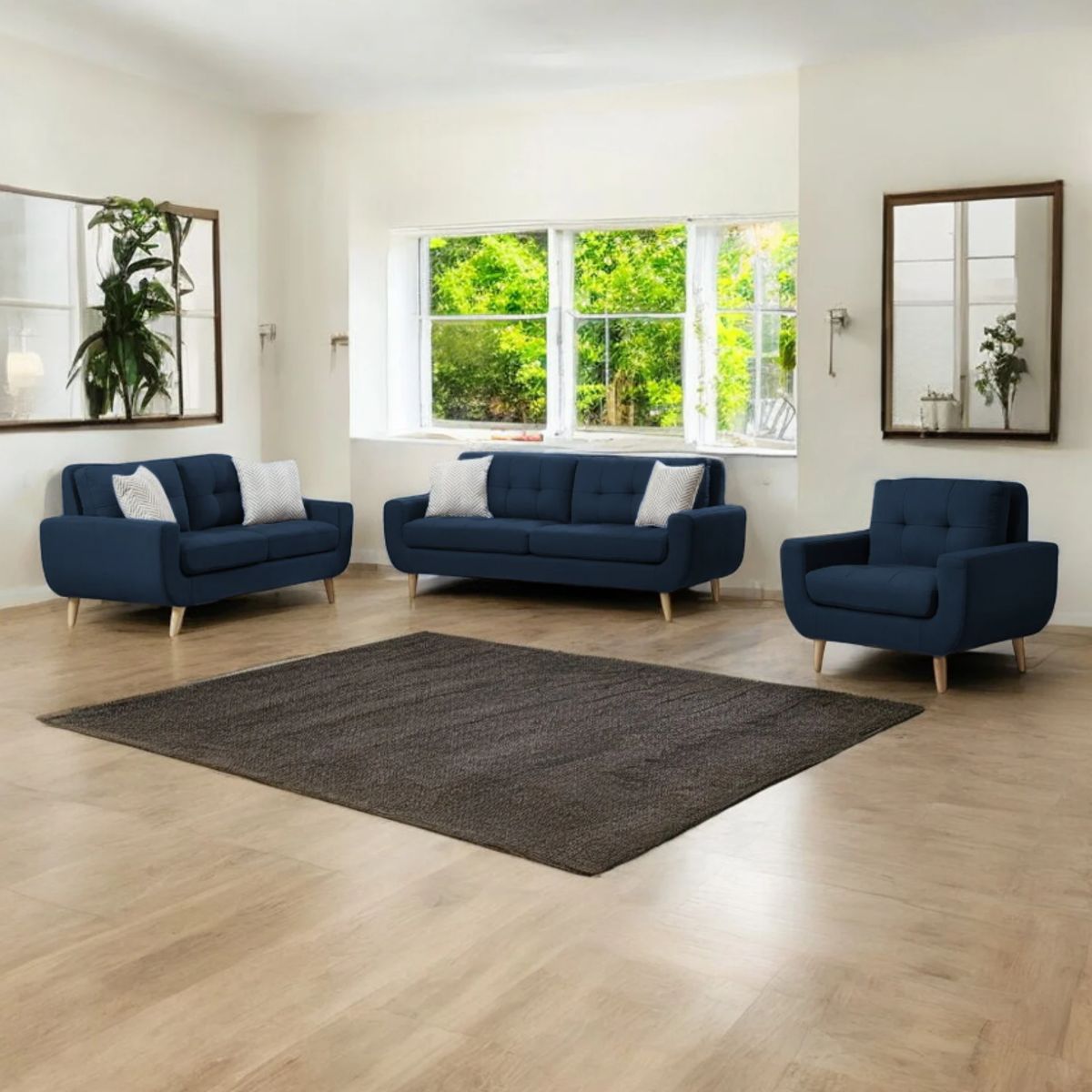 ALTO HOGAR - Juego de Sala 3 2 1 Karime Azul + Cojines Decorativos Antifluido