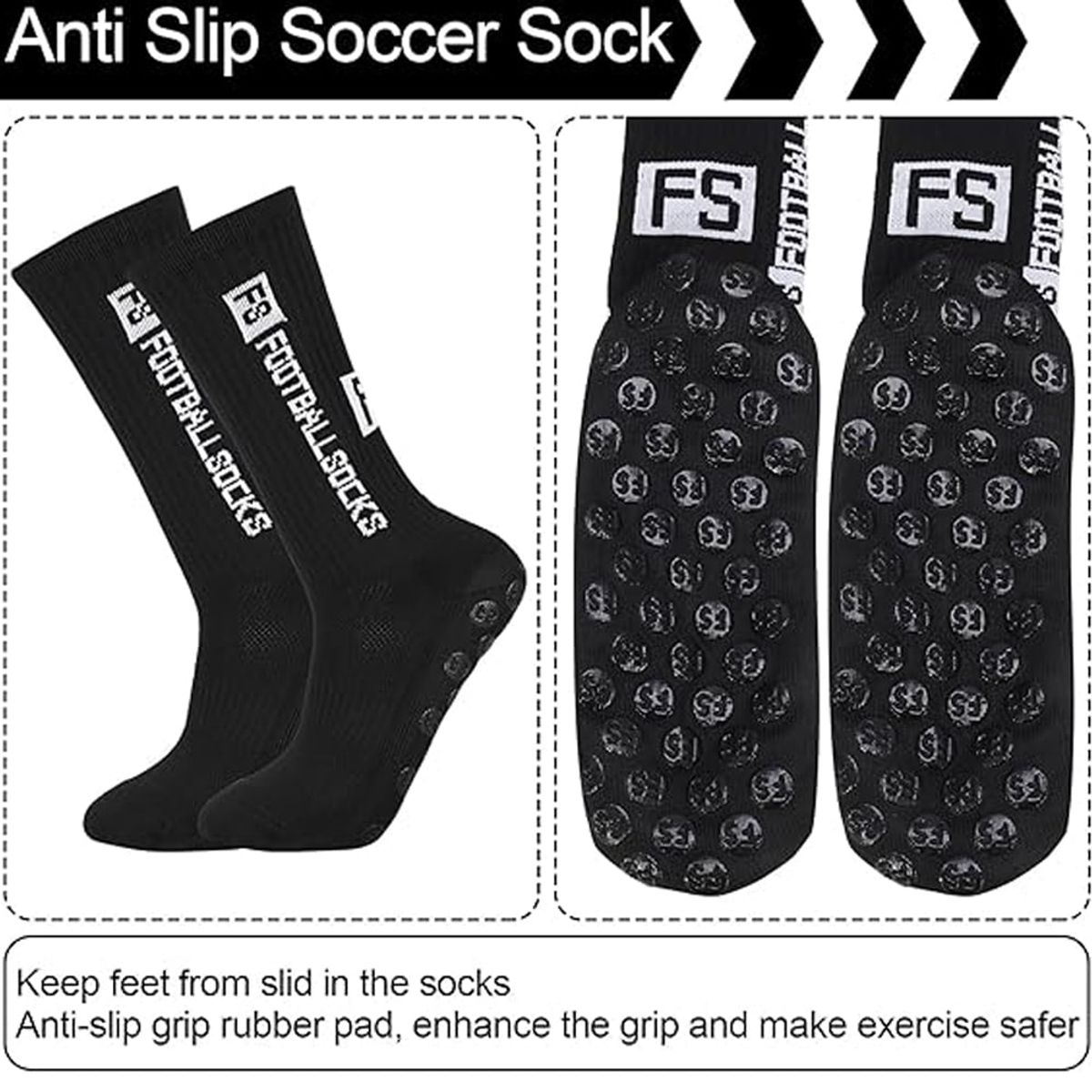 GENERICO - MEDIAS DEPORTIVAS ALMOHADILLAS ANTIDESLIZANTES FÚTBOL NEGRO