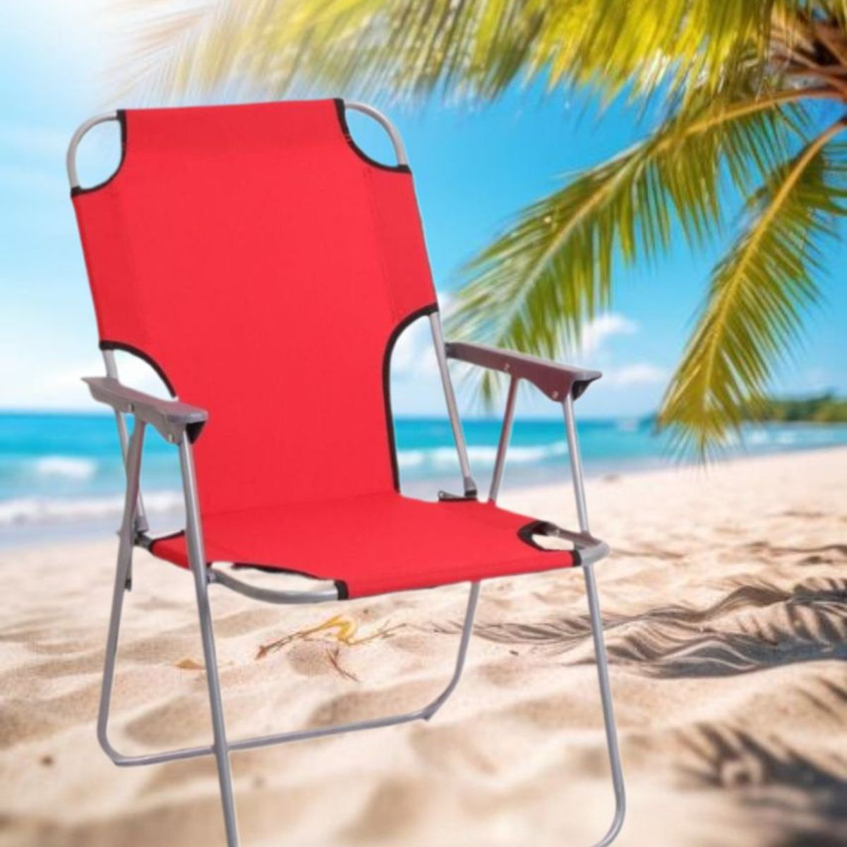 GENERICO - SILLA PLEGABLE PORTÁTIL DE TERRAZA PLAYA CAMPING LIGERA ROJO