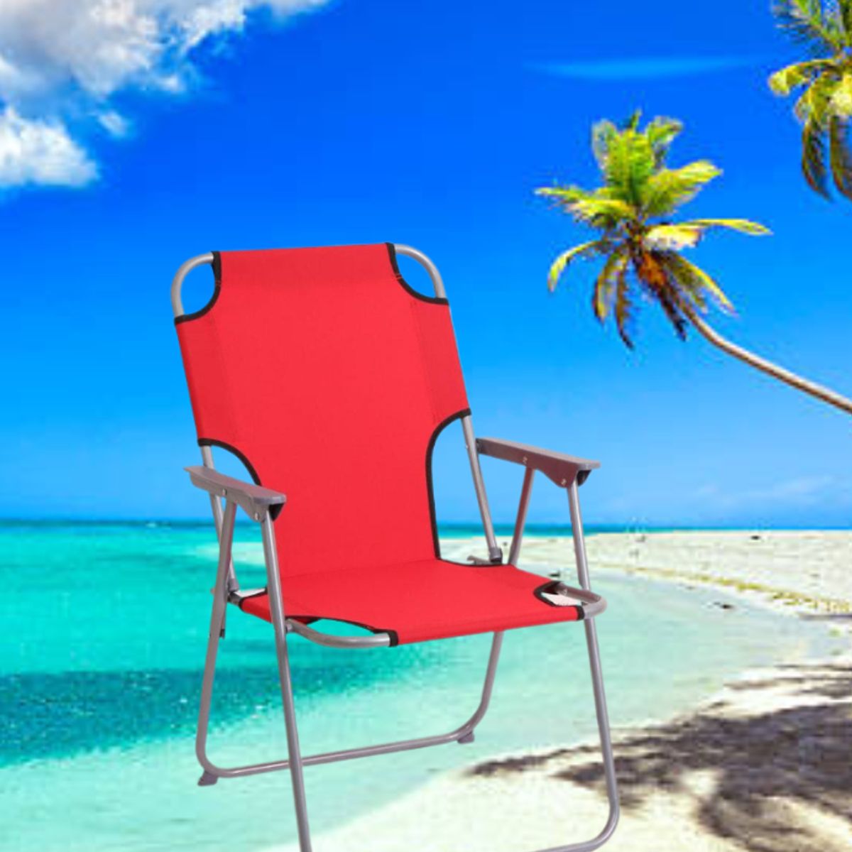 GENERICO - SILLA PLEGABLE PORTÁTIL DE TERRAZA PLAYA CAMPING LIGERA ROJO