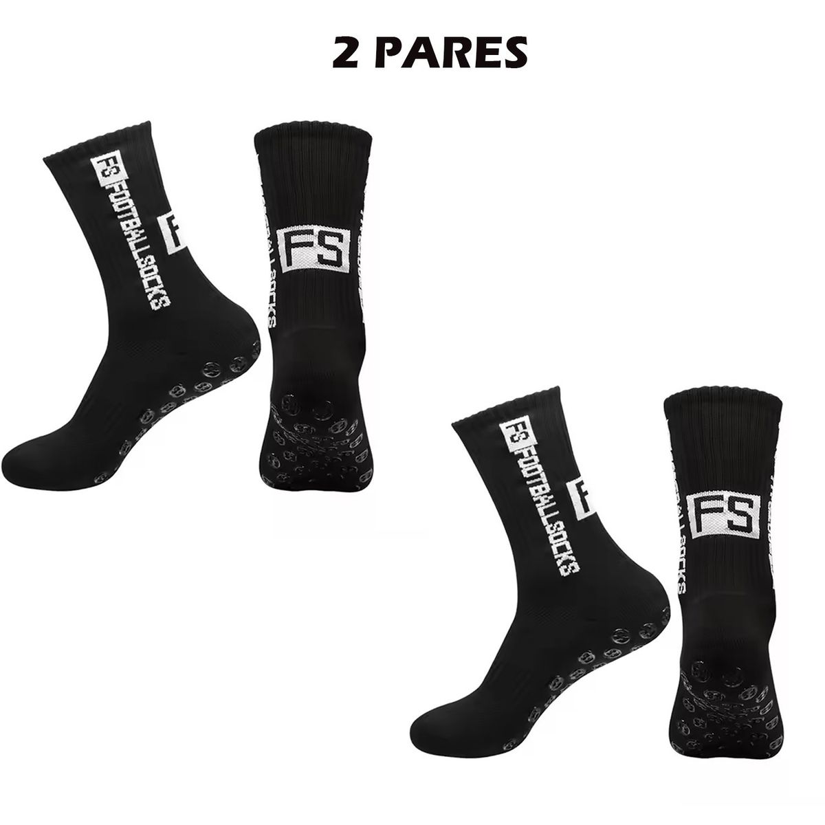 GENERICO - MEDIAS DEPORTIVAS ANTIDESLIZANTES FÚTBOL NEGRO PACK X2 PARES