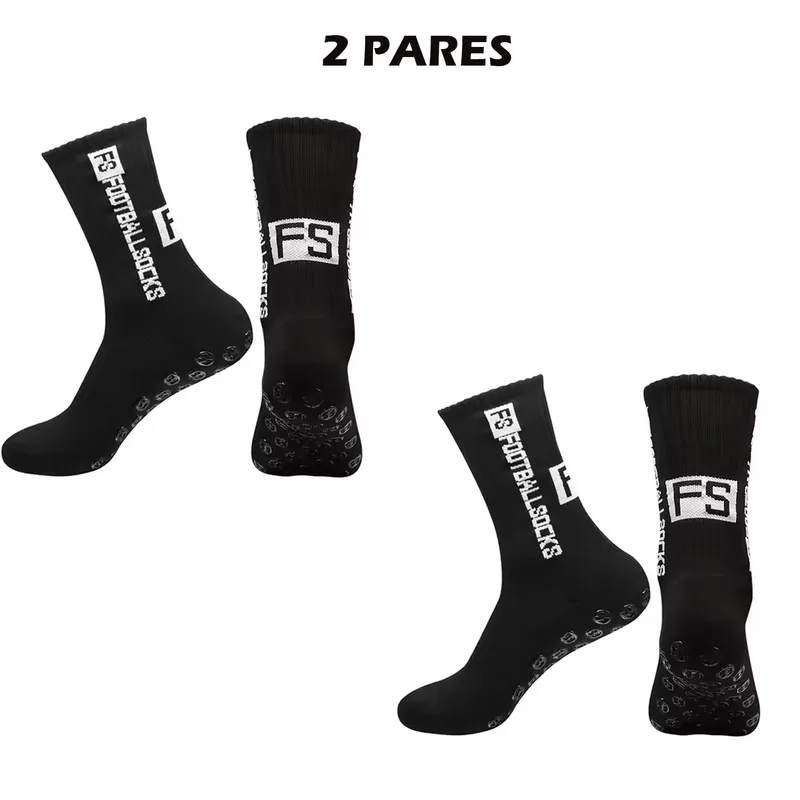 GENERICO - MEDIAS DEPORTIVAS ANTIDESLIZANTES FÚTBOL NEGRO PACK X2 PARES
